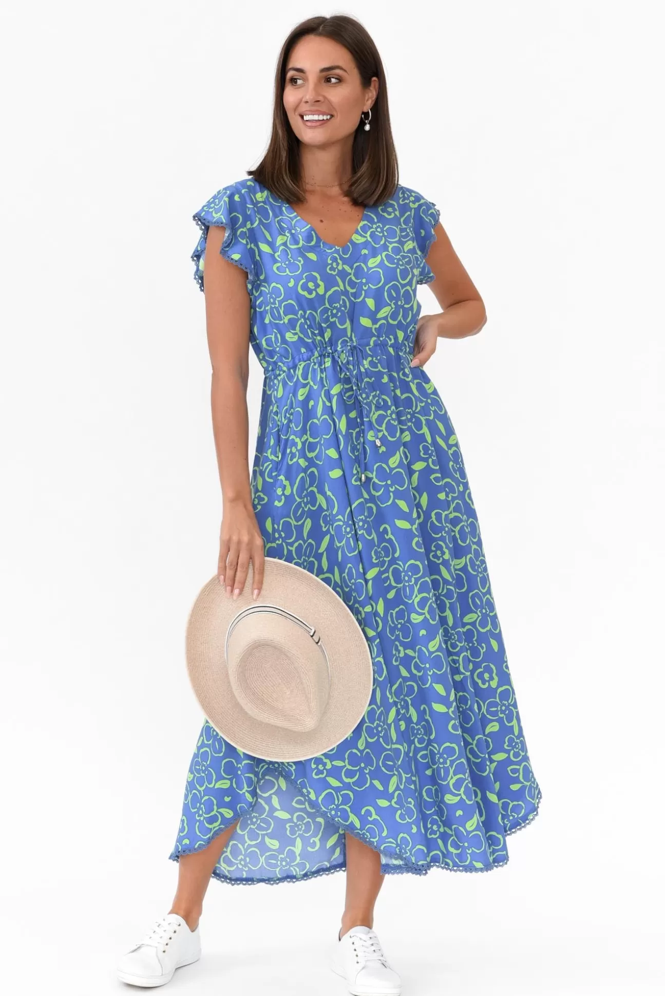 New U Collection Libby Blue Flower Midi Dress Store