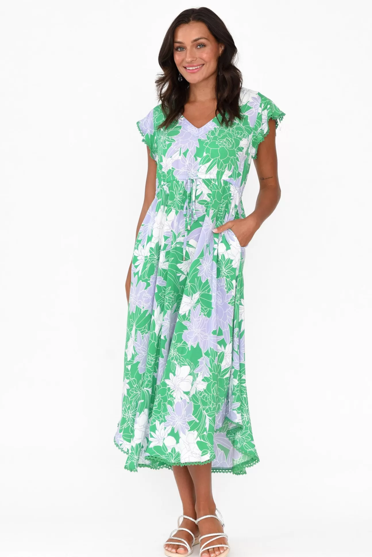 New U Collection Libby Green Botanical Midi Dress Clearance