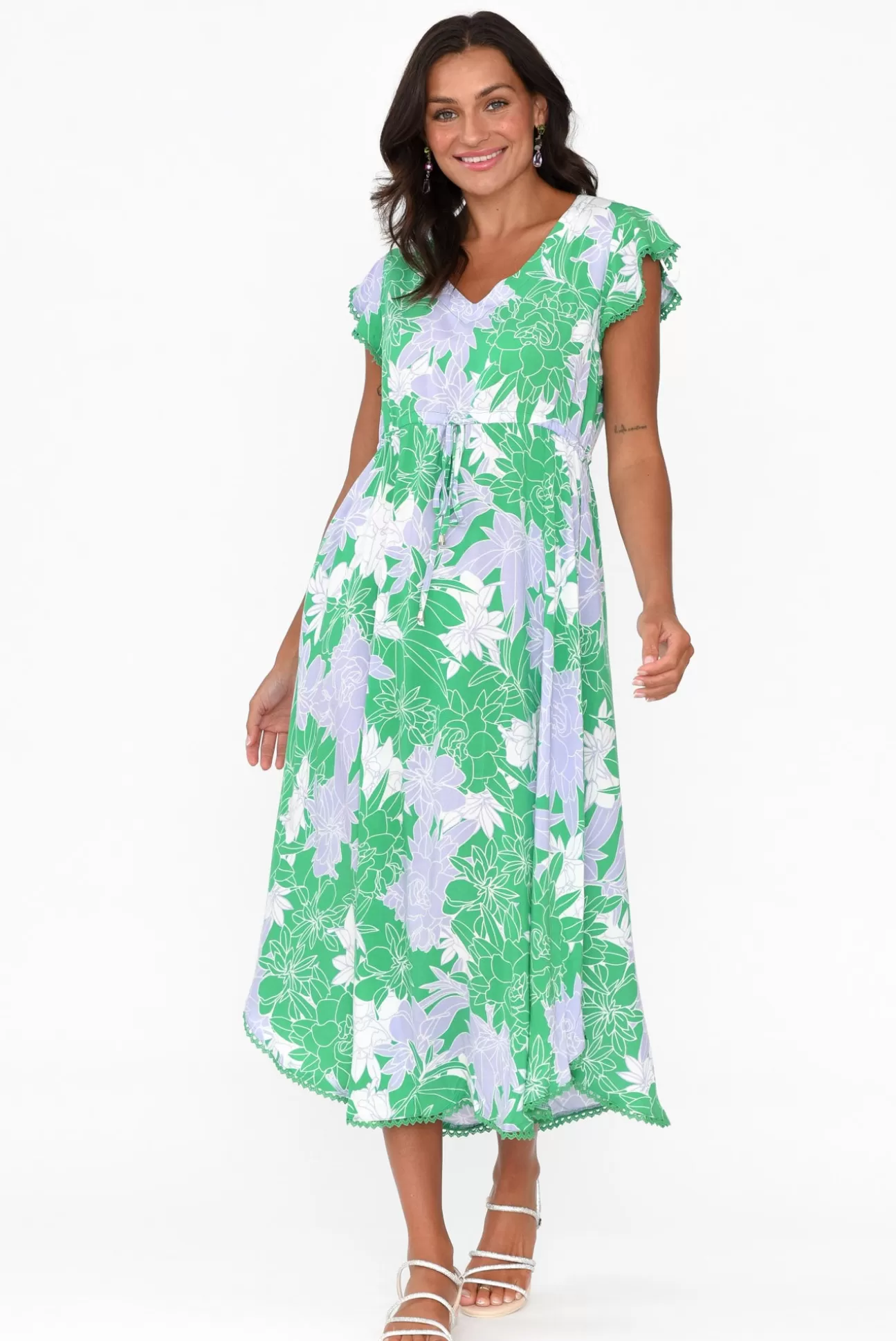 New U Collection Libby Green Botanical Midi Dress Clearance