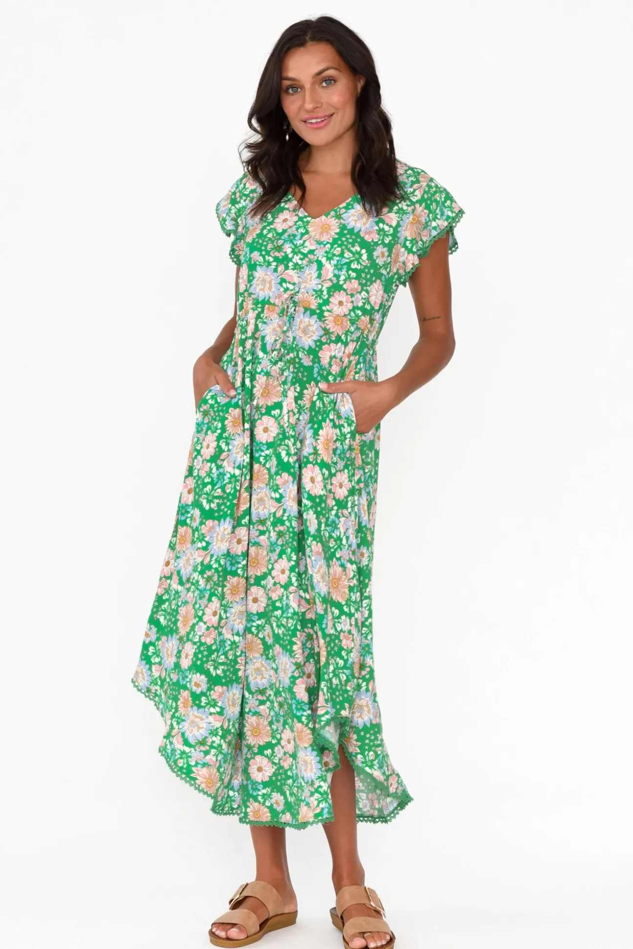 New U Collection Libby Green Meadow Midi Dress Hot