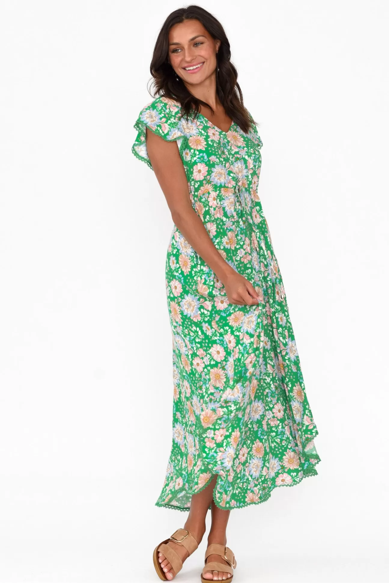 New U Collection Libby Green Meadow Midi Dress Hot