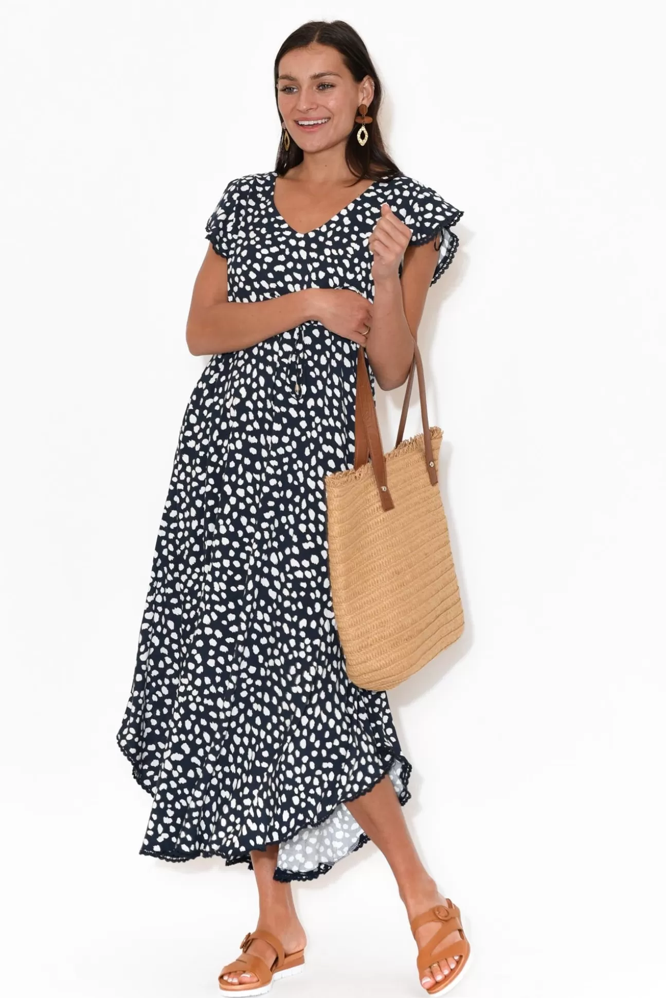 New U Collection Libby Navy Spot Midi Dress Best Sale