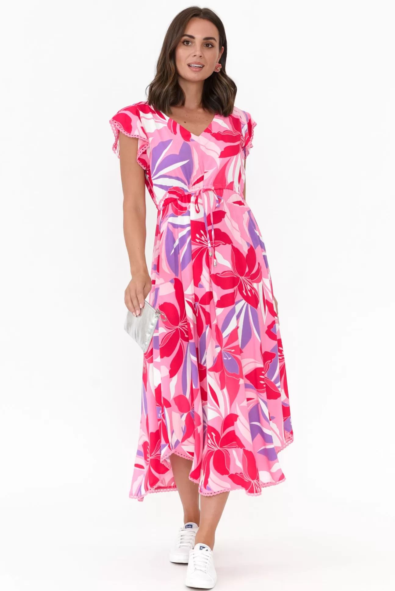 New U Collection Libby Pink Garden Midi Dress Best Sale