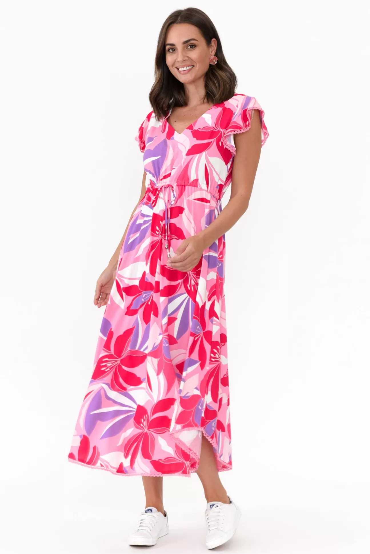 New U Collection Libby Pink Garden Midi Dress Best Sale