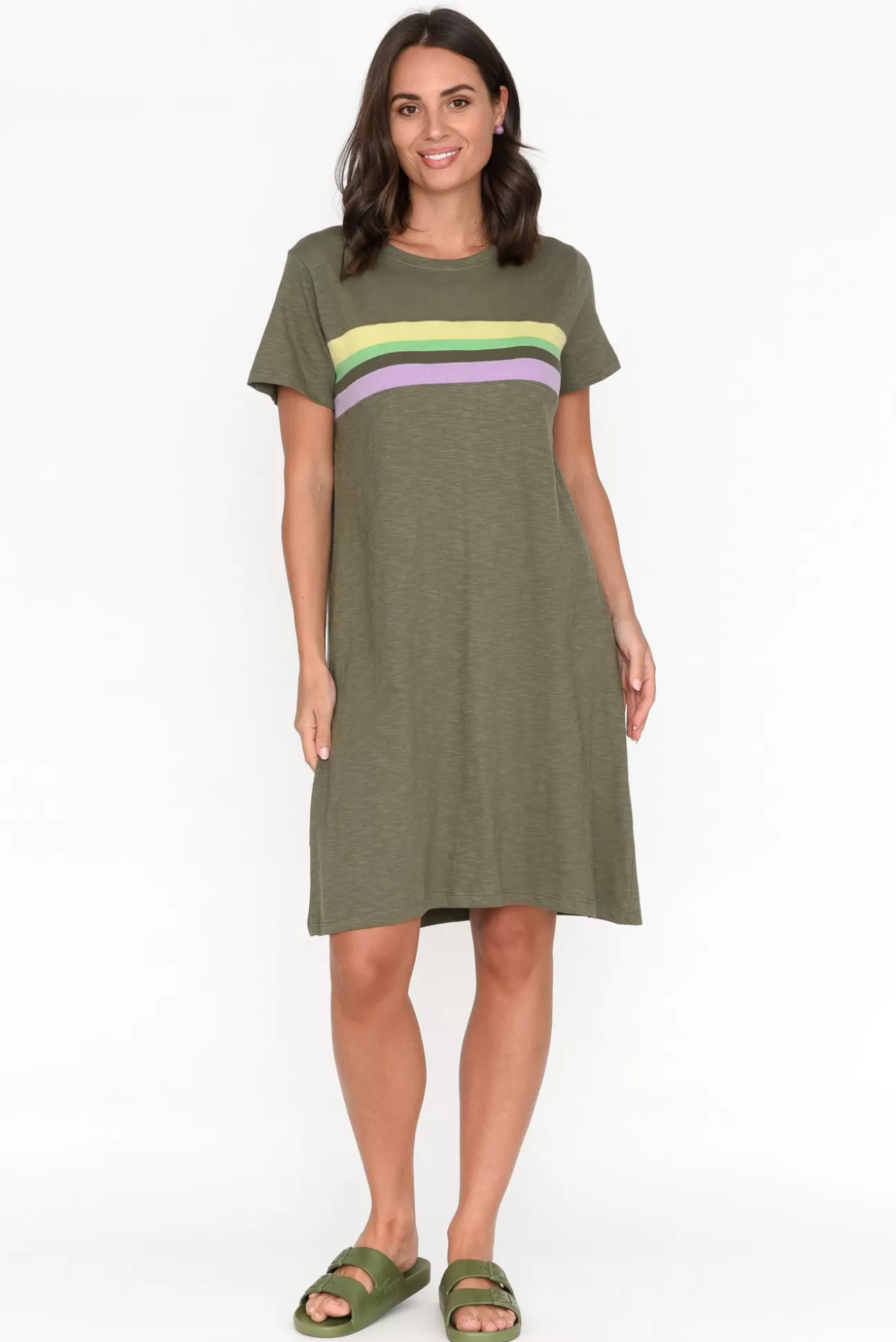 Elm Linden Khaki Cotton Tee Dress Cheap