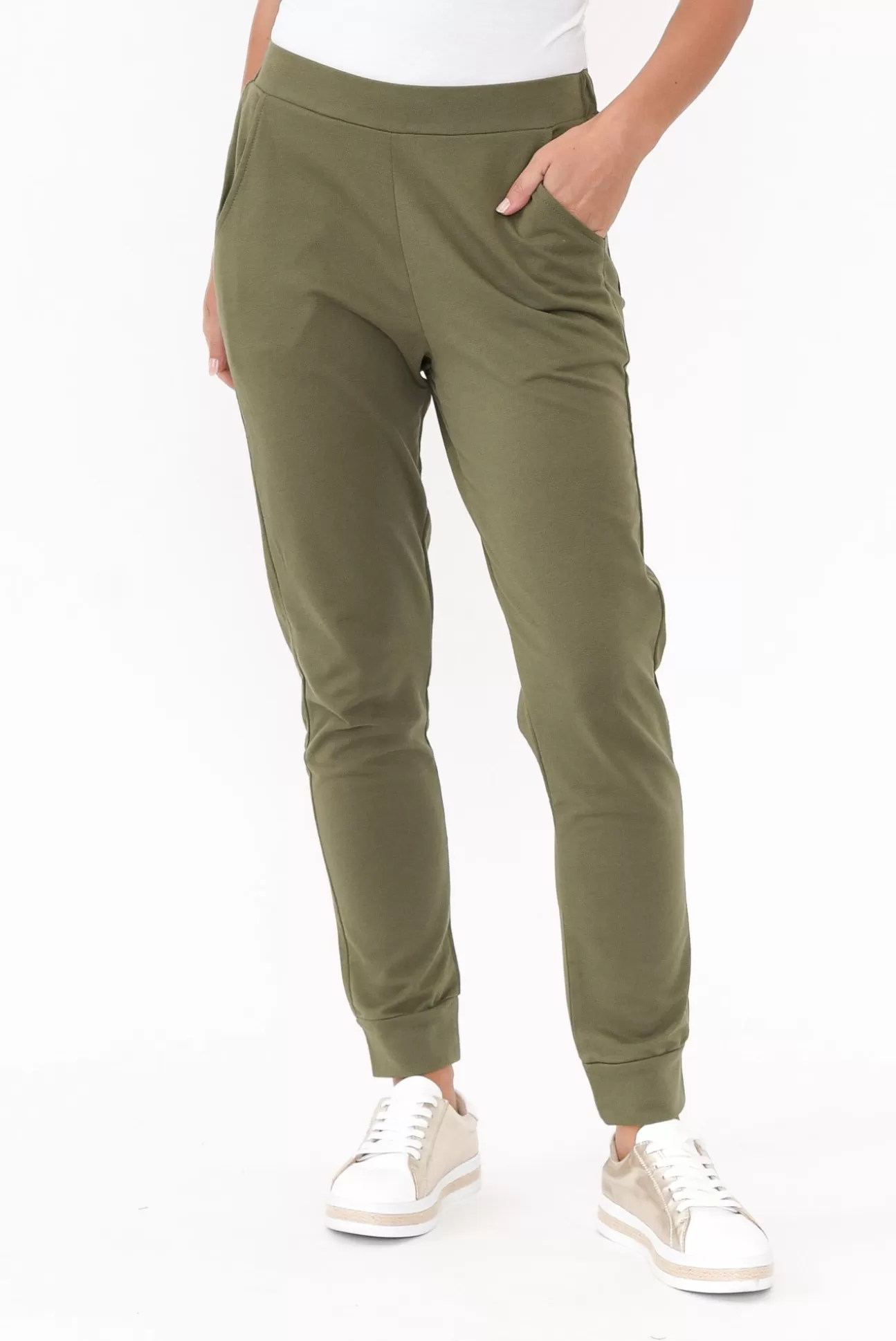 Betty Basics Lindsay Khaki Cotton Jogger Pant Shop