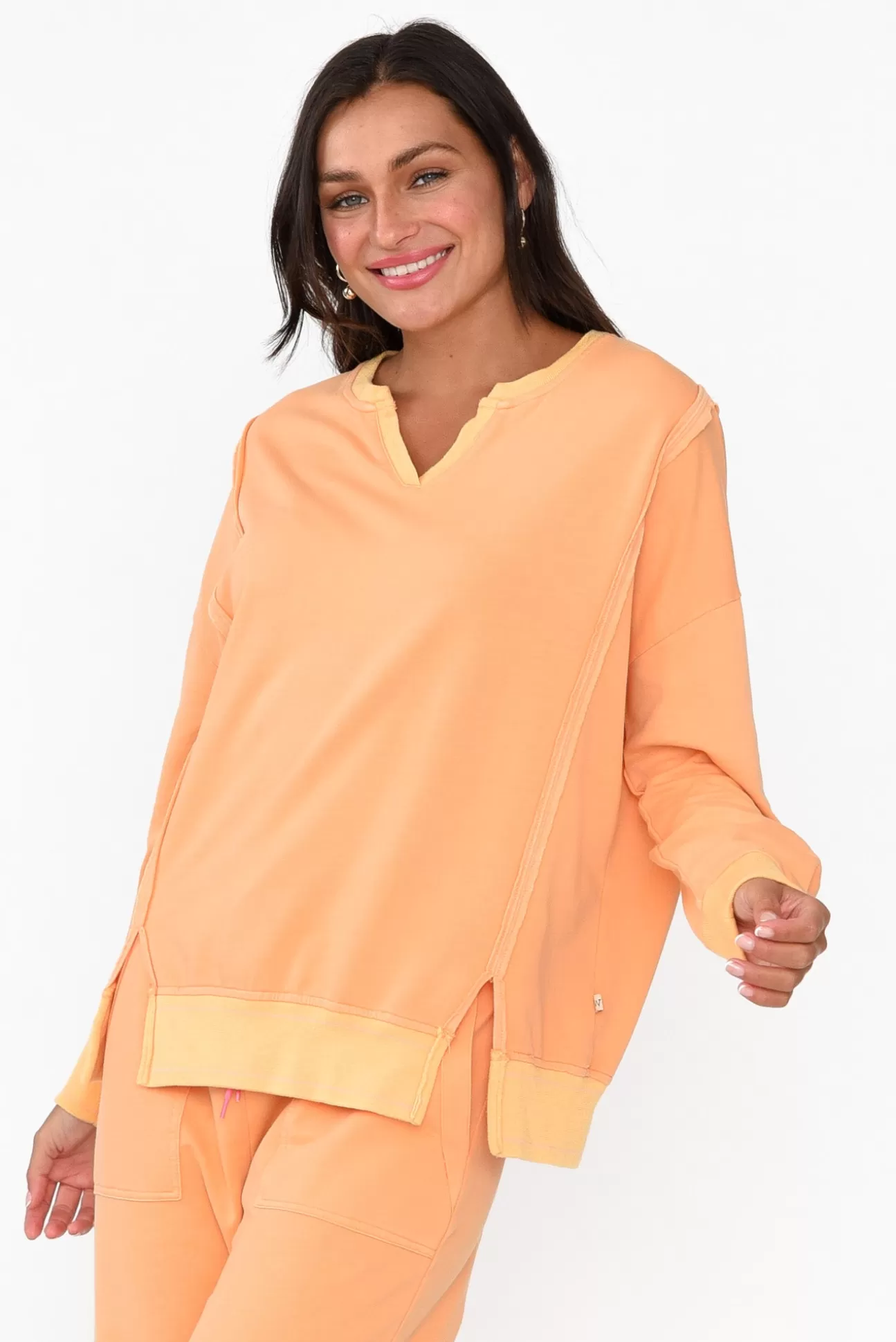 One Ten Willow Linnea Orange V Split Jumper New