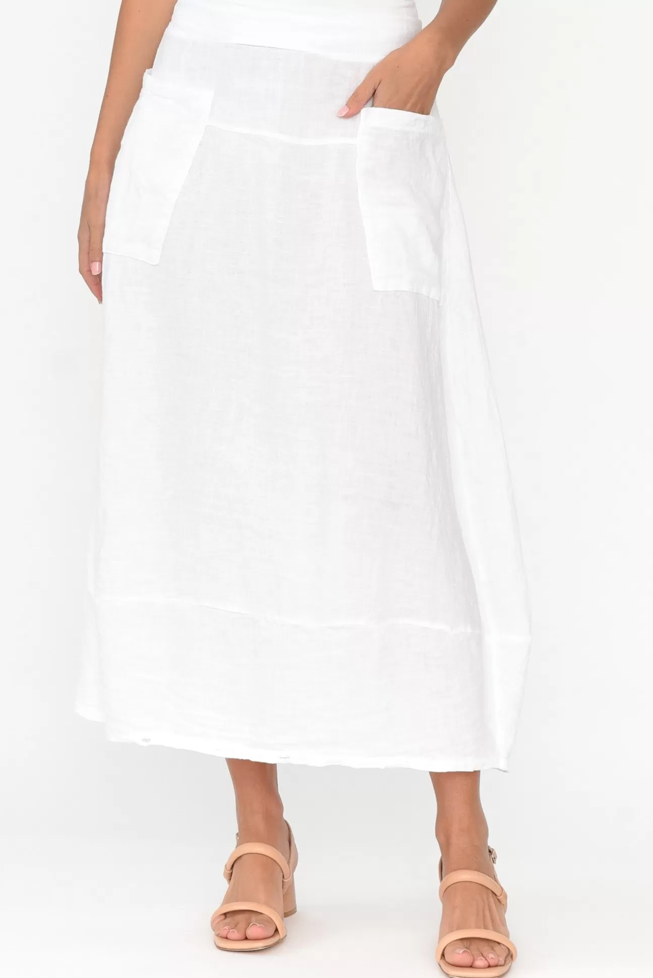 La Strada Lisette White Linen Pocket Skirt Cheap