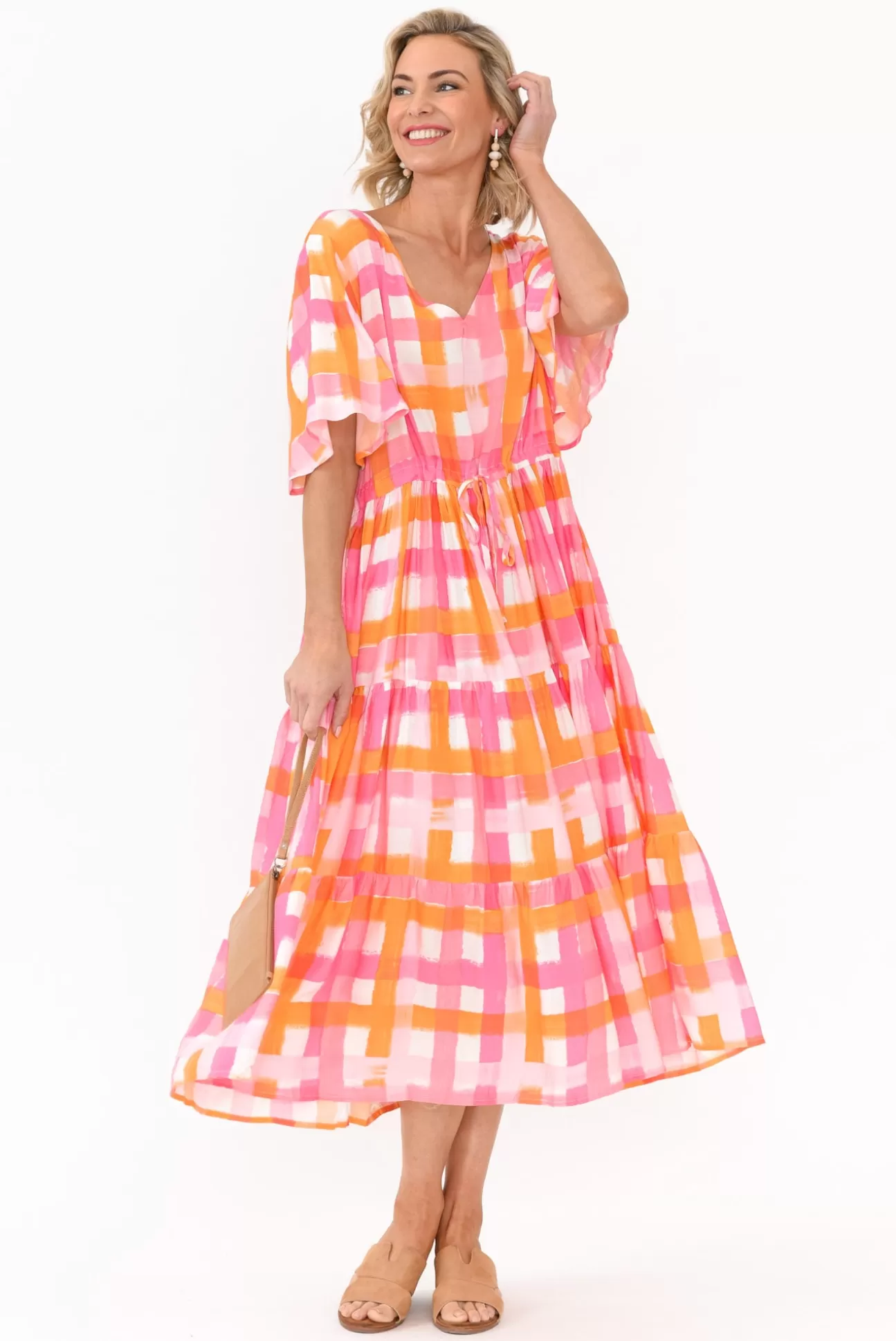 PQ Lisha Pink Check Tiered Dress Best Sale