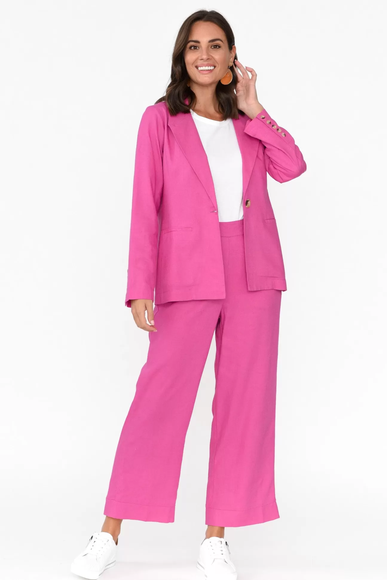 Betty Basics Lisset Hot Pink Linen Blend Blazer Fashion