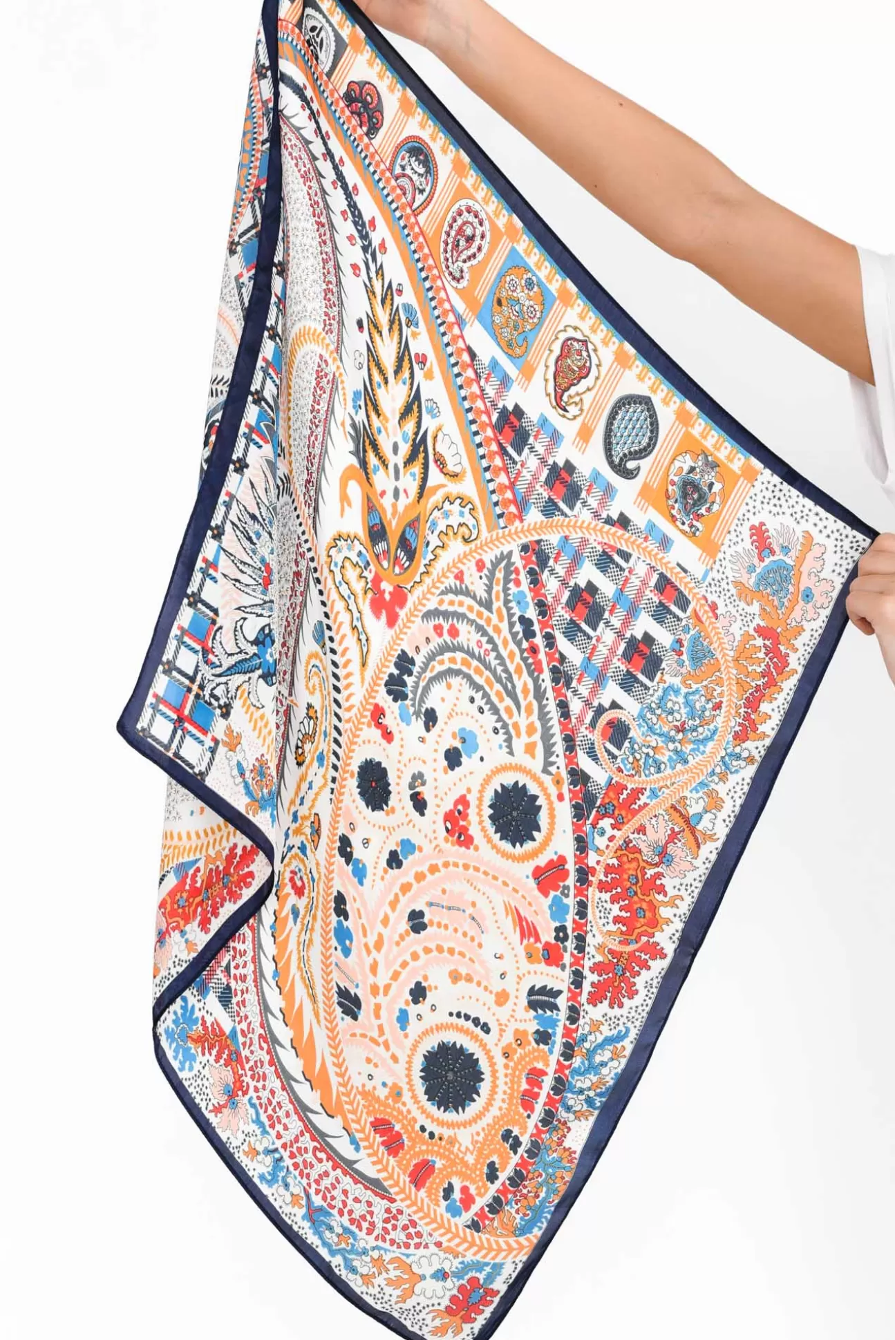 Zoda Lizette Navy Satin Paisley Square Scarf Store