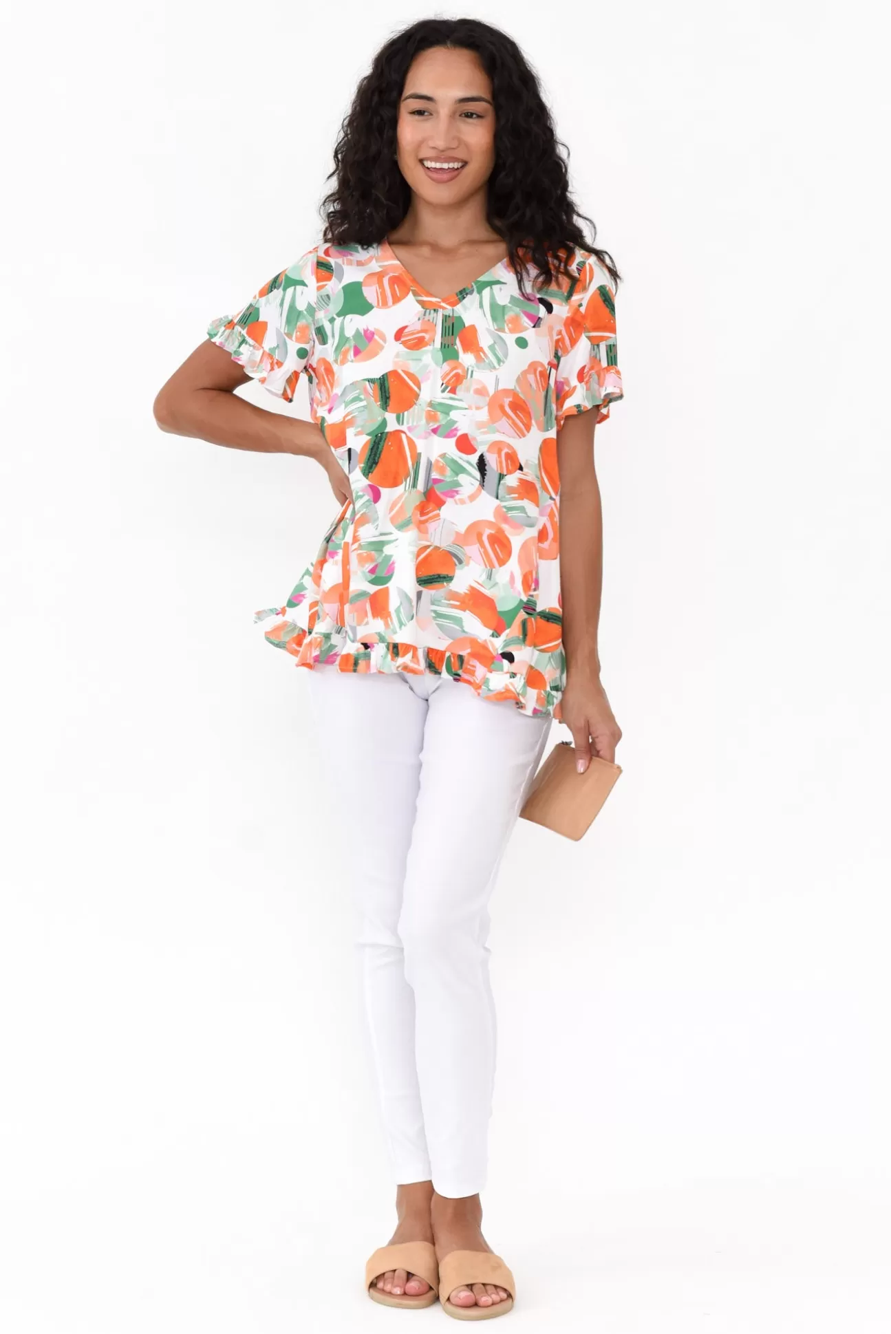 Willow Tree Logan Orange Spot Ruffle Top Flash Sale