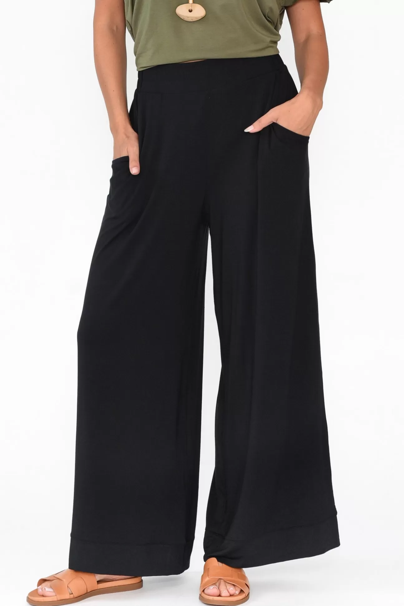 Tani Lola Black Micro Modal Wide Leg Pant Fashion