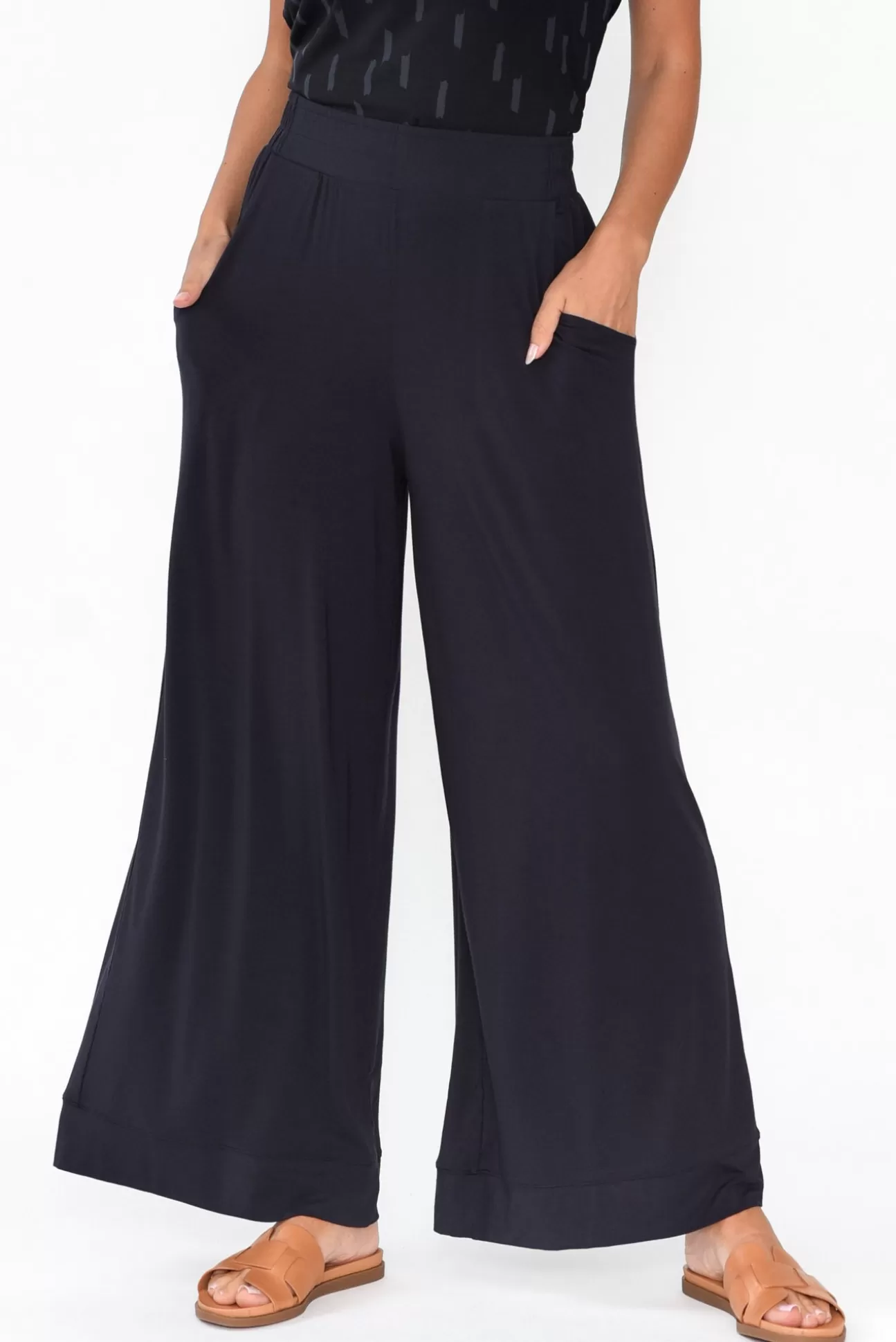 Tani Lola Navy Micro Modal Wide Leg Pant Store