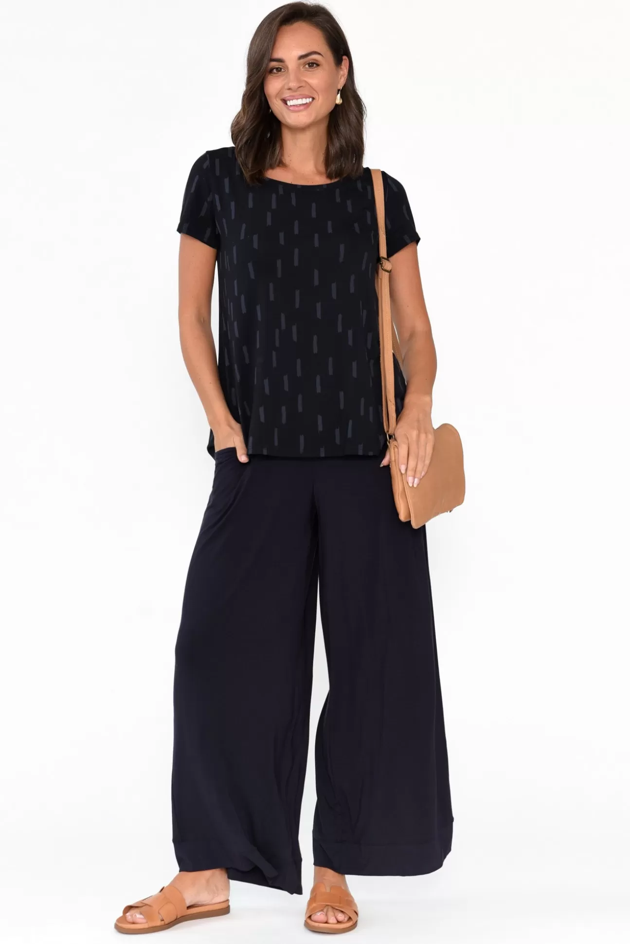 Tani Lola Navy Micro Modal Wide Leg Pant Store