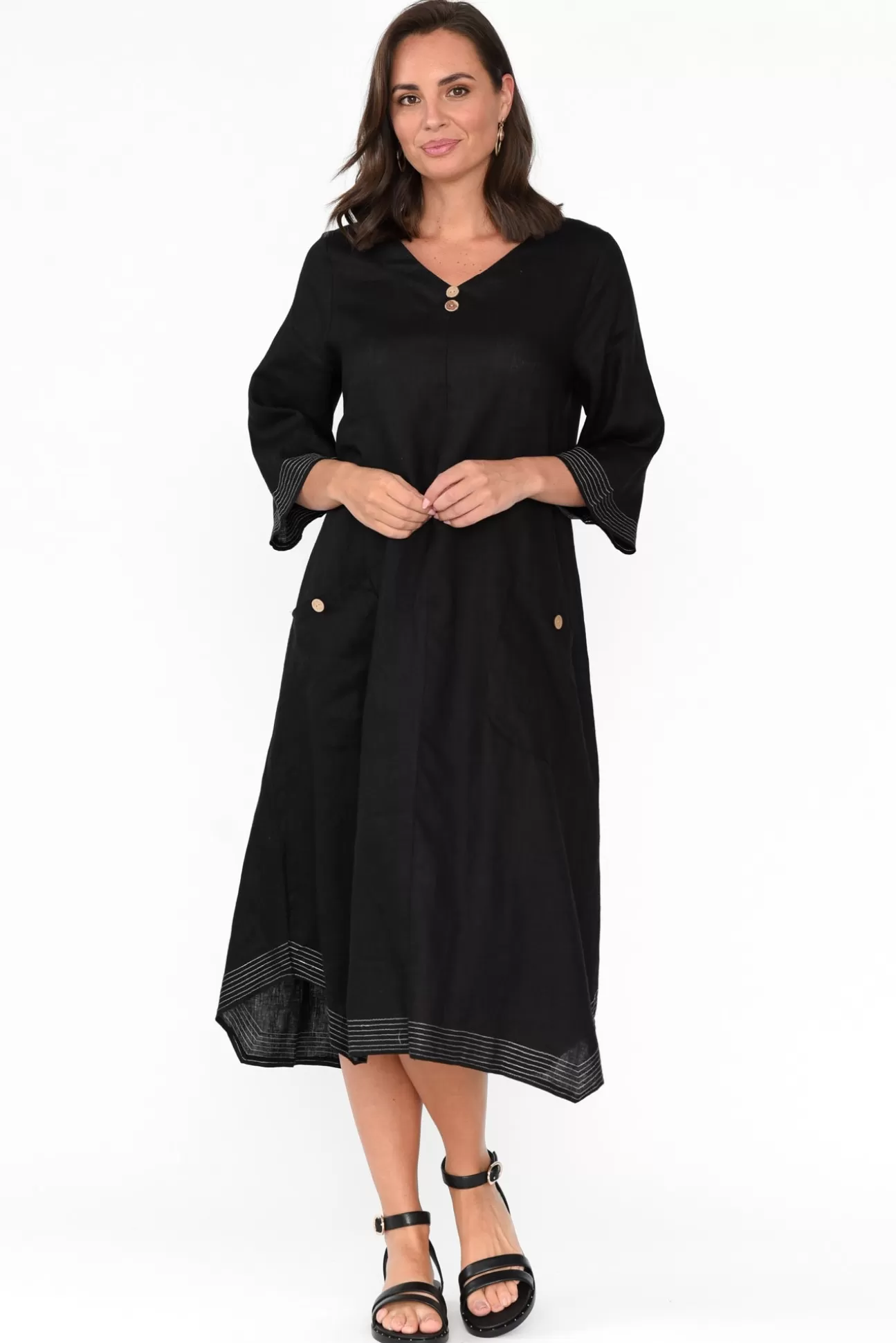 Cali and Co Lolita Black Linen Pocket Dress Sale