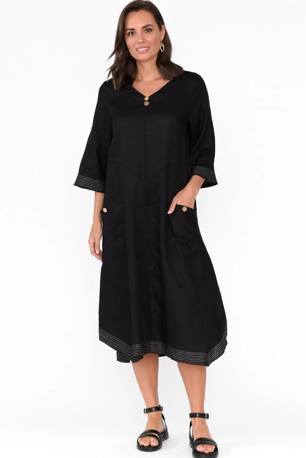 Cali and Co Lolita Black Linen Pocket Dress Sale