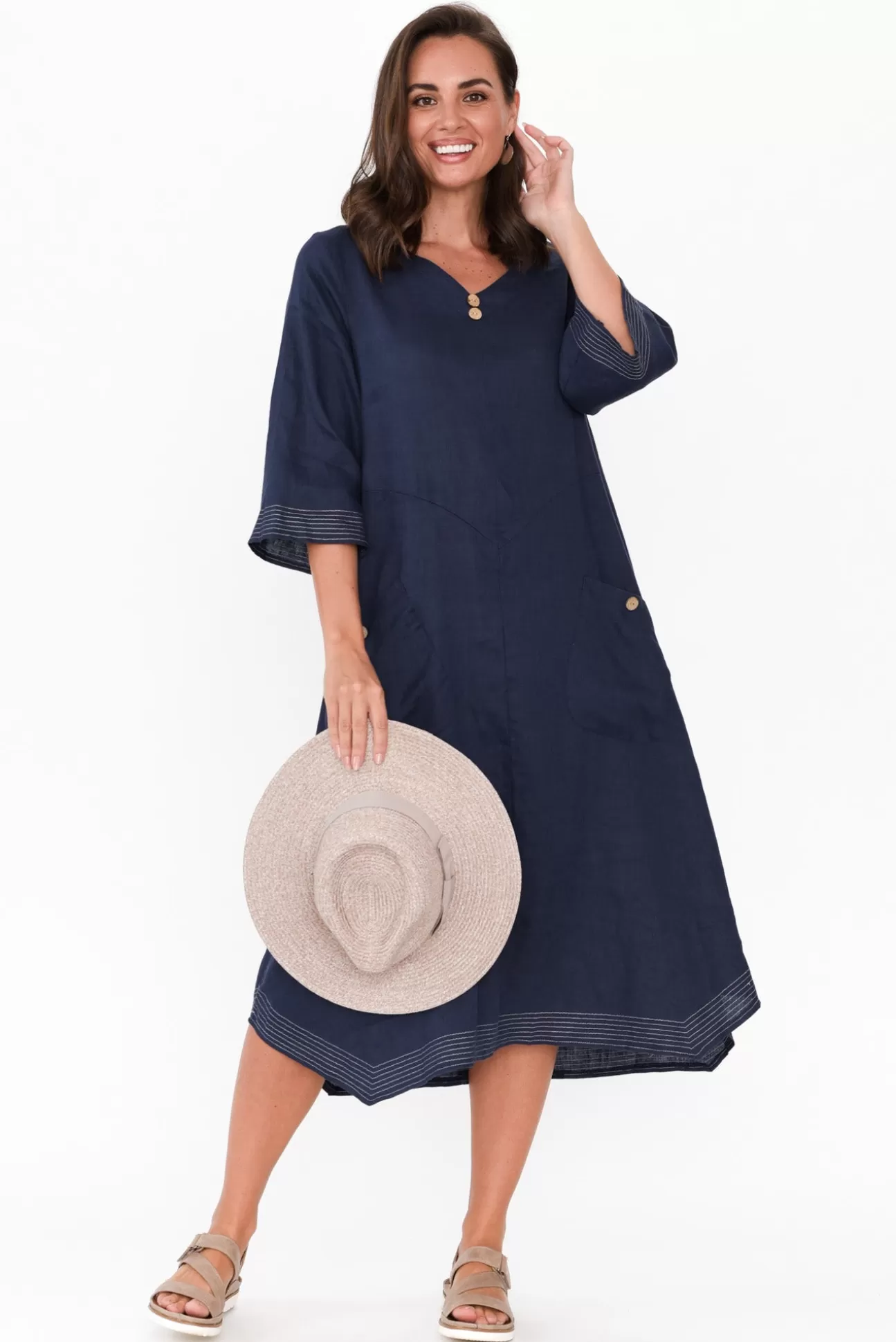 Cali and Co Lolita Navy Linen Pocket Dress Clearance