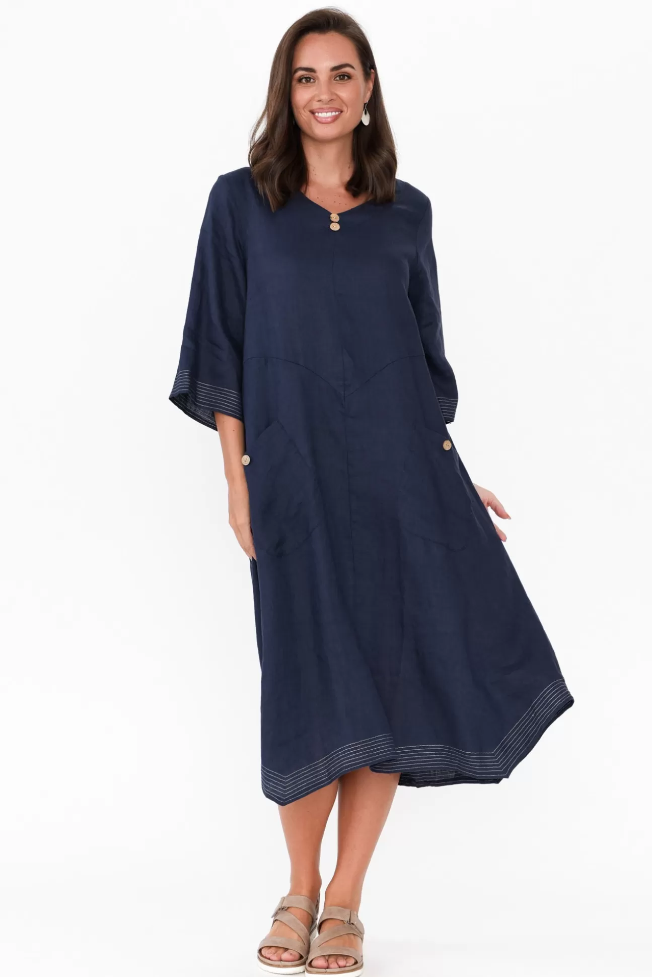 Cali and Co Lolita Navy Linen Pocket Dress Clearance