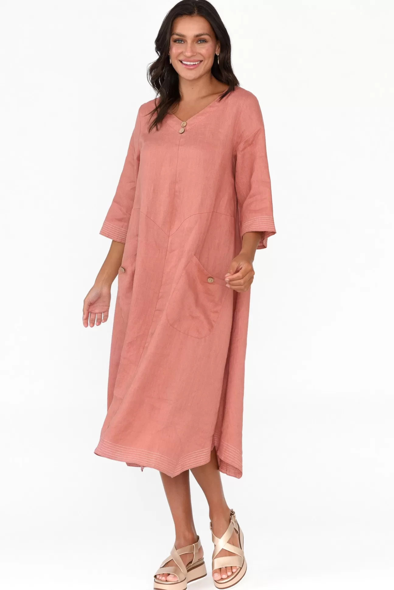 Cali and Co Lolita Rust Linen Pocket Dress Best Sale