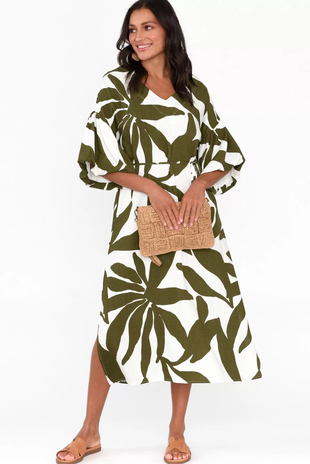 Label Of Love Lotte Green Leaf Puff Sleeve Dress Sale