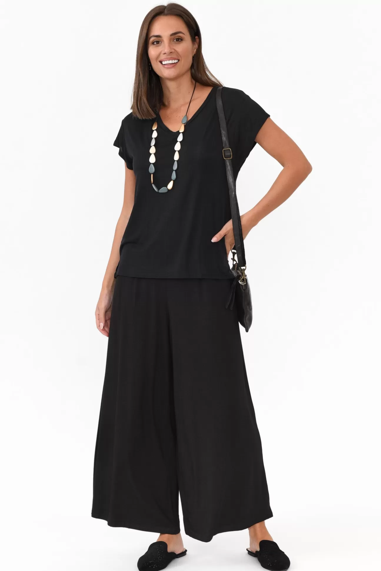 Willow Tree Lowen Black Modal Wide Leg Pant Cheap