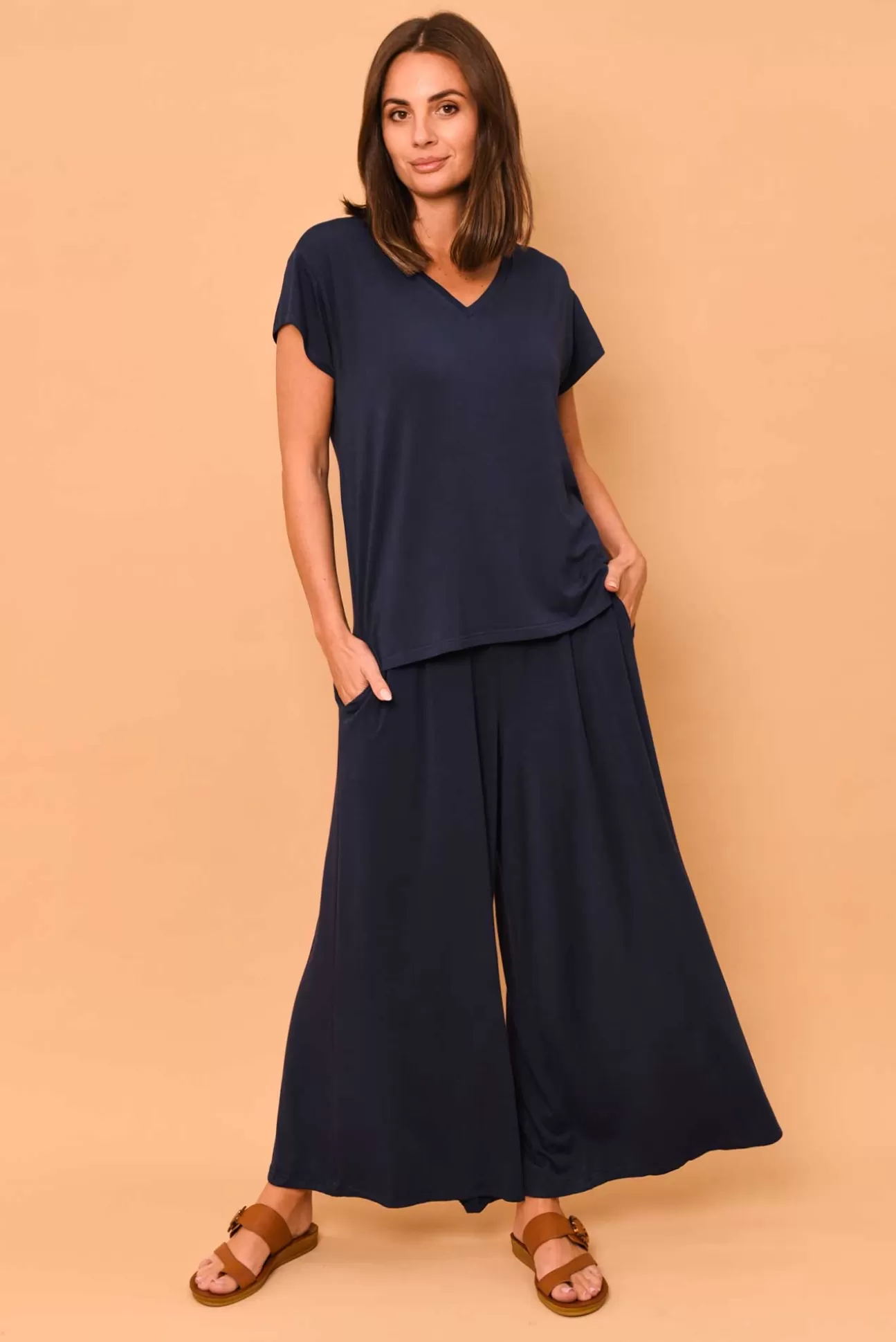 Willow Tree Lowen Navy Modal Wide Leg Pant Best Sale