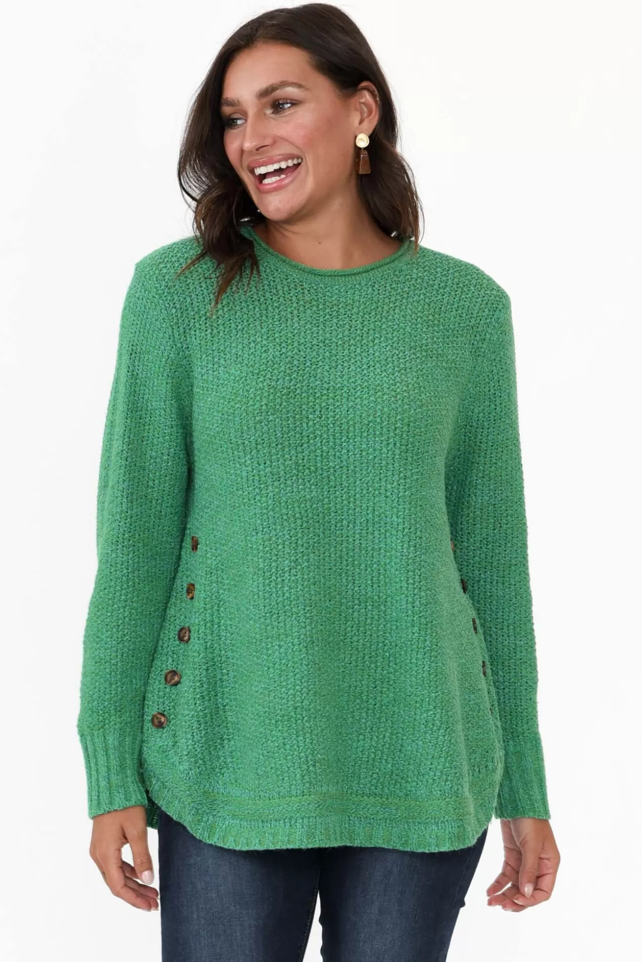 Willow Tree Lucas Green Knit Button Jumper New