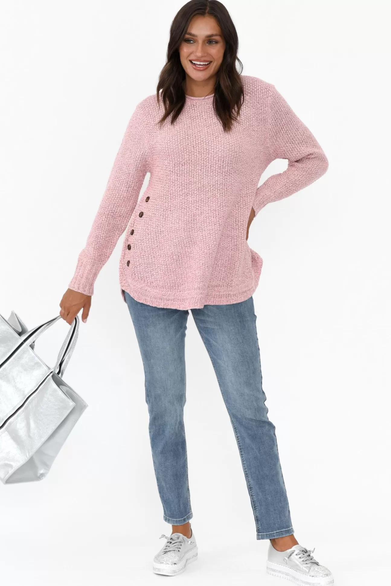 Willow Tree Lucas Pink Knit Button Jumper Cheap