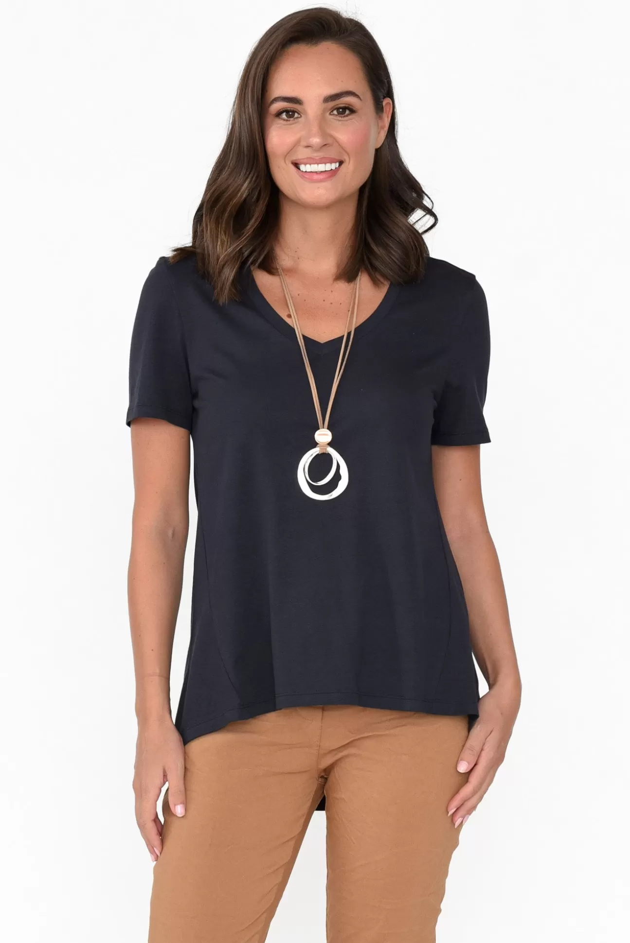 Betty Basics Luella Charcoal Cotton Tee New