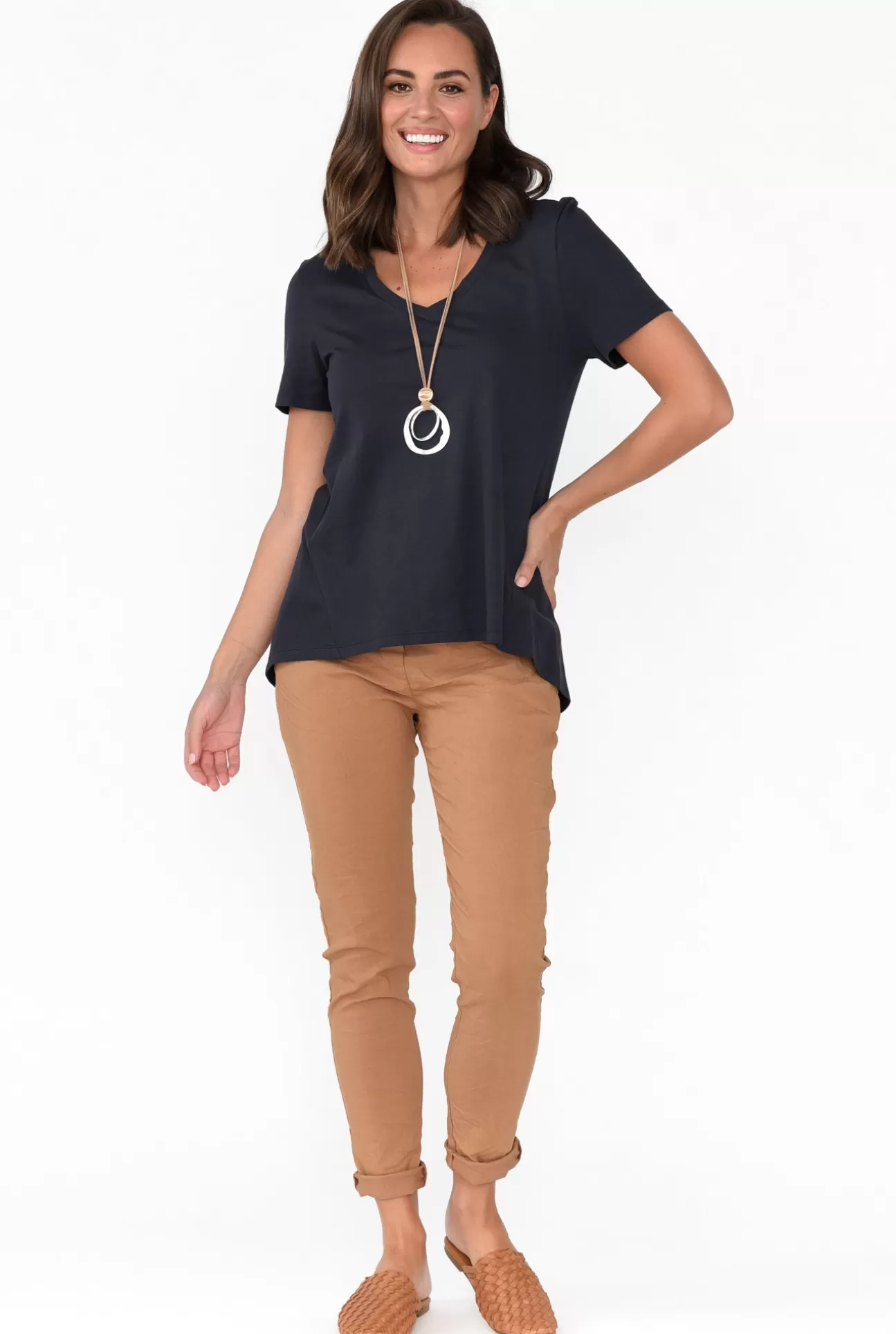 Betty Basics Luella Charcoal Cotton Tee New