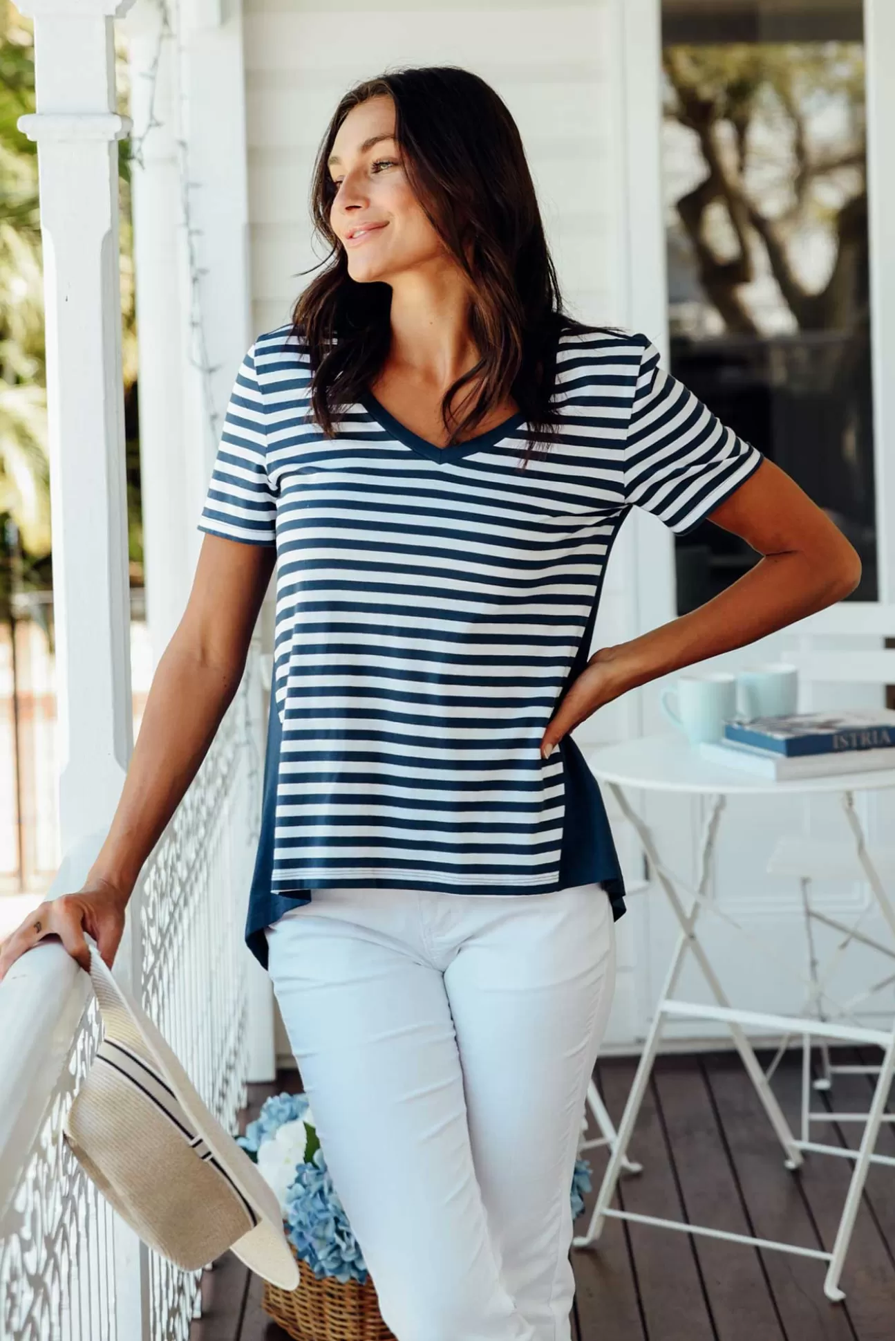 Betty Basics Luella Navy Stripe Cotton Tee Best