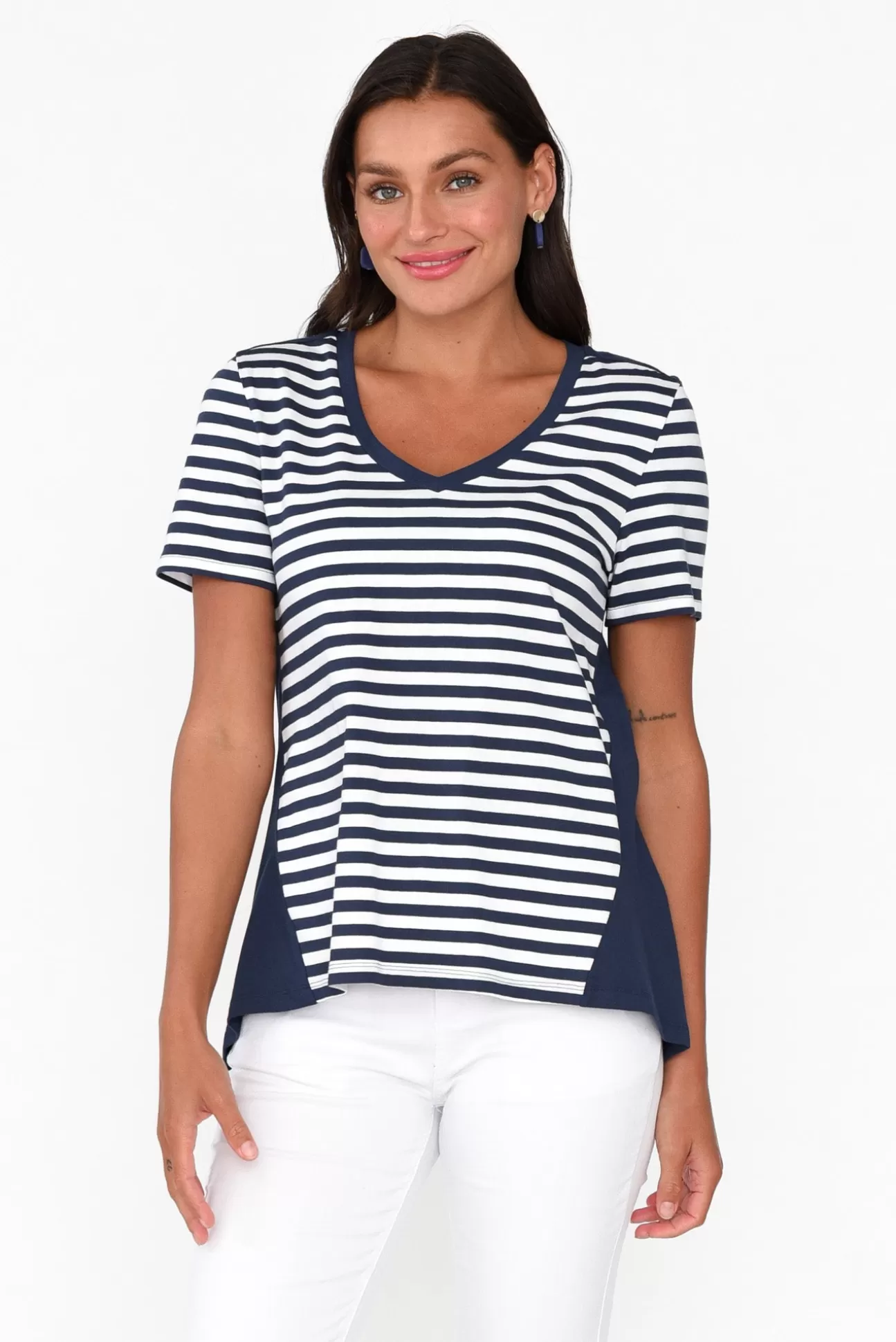 Betty Basics Luella Navy Stripe Cotton Tee Best