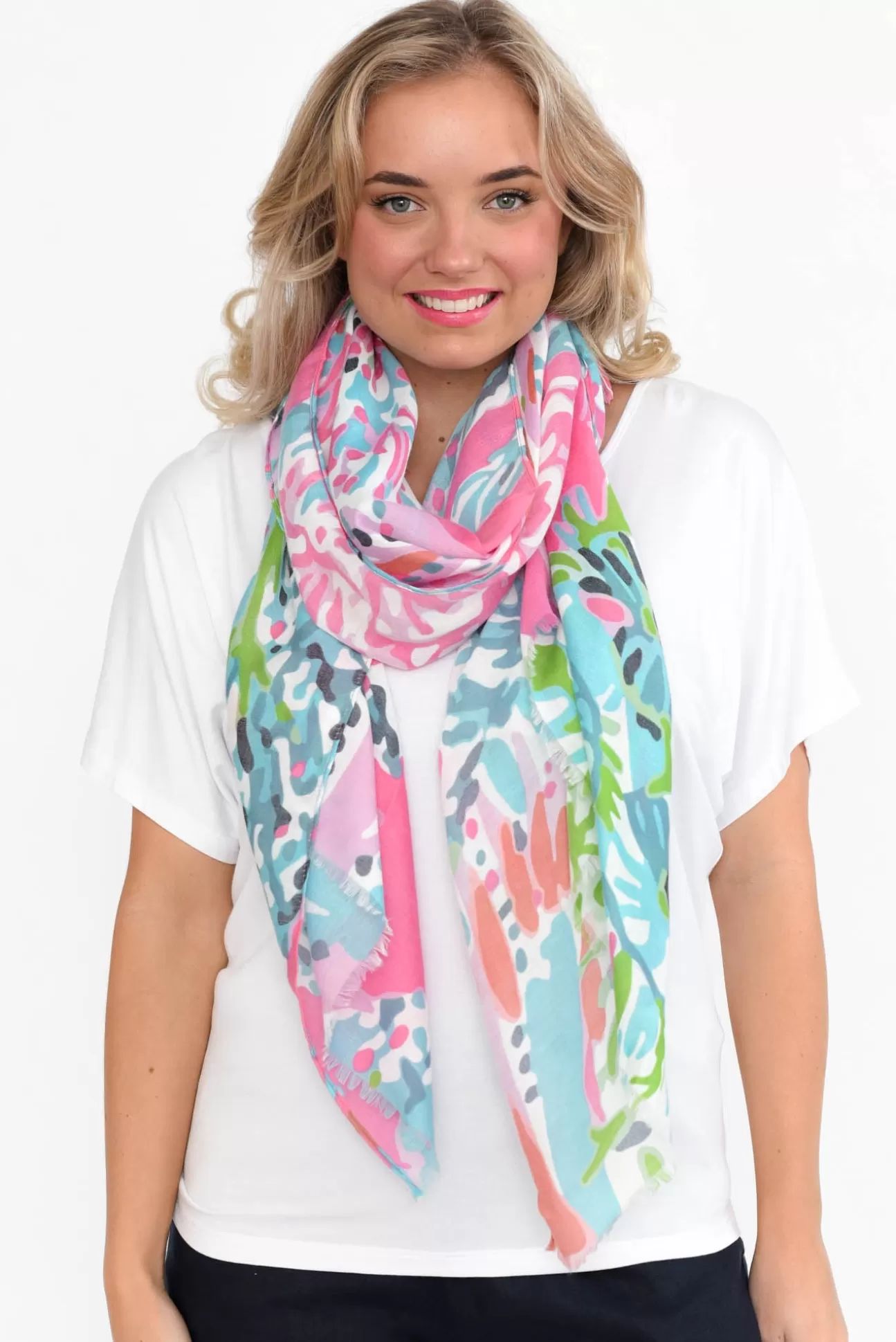 Enhance Lusa Pink Abstract Scarf Cheap