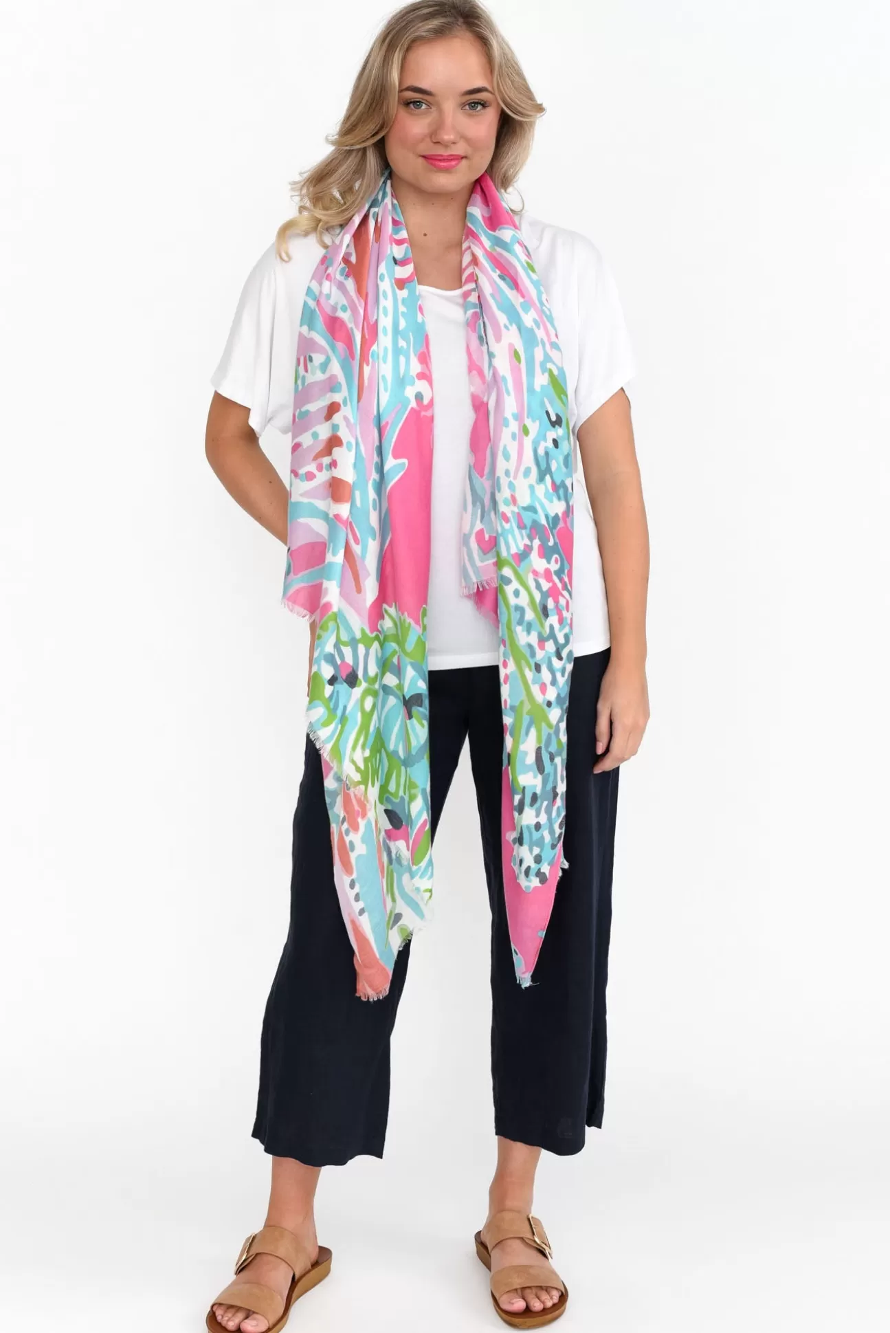 Enhance Lusa Pink Abstract Scarf Cheap