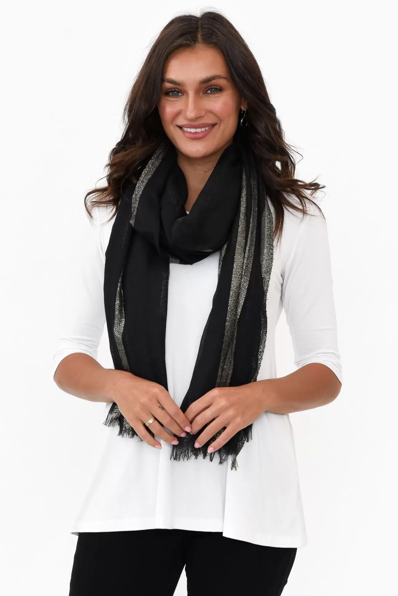 Lemon Tree Lydia Black Stripe Metallic Scarf Hot