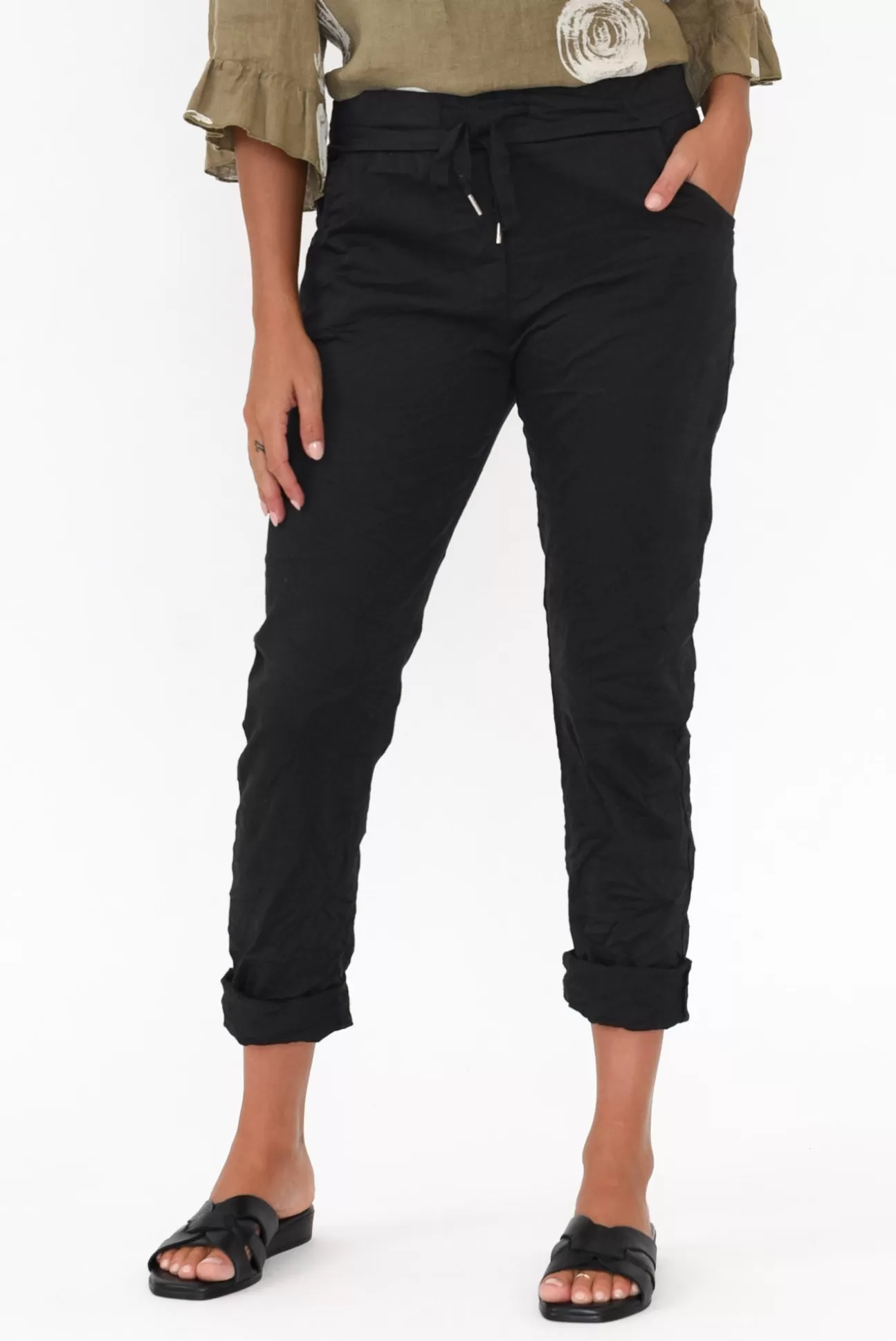 La Strada Lyle Black Cotton Blend Stretch Pant Hot