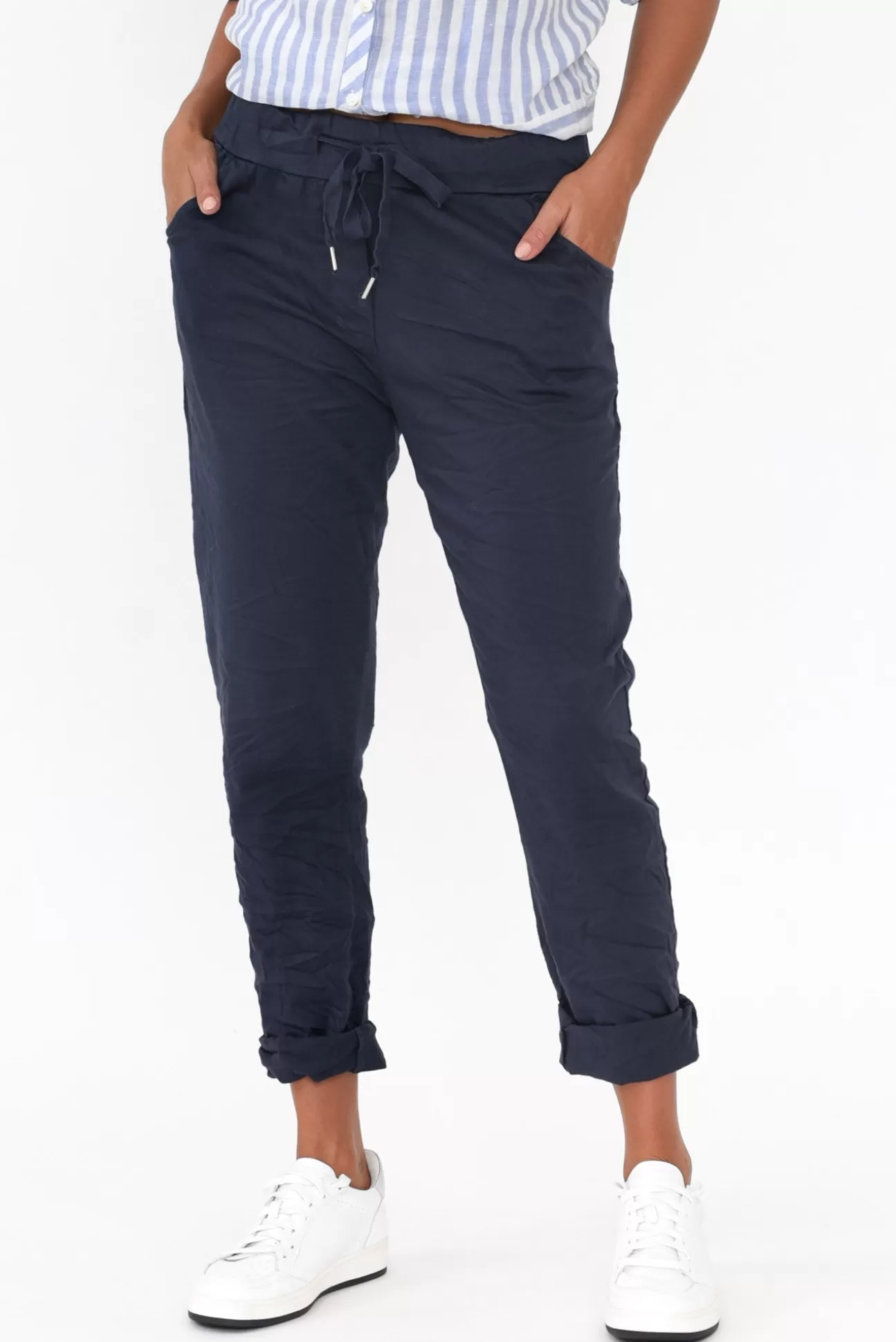 La Strada Lyle Navy Cotton Blend Stretch Pant Cheap