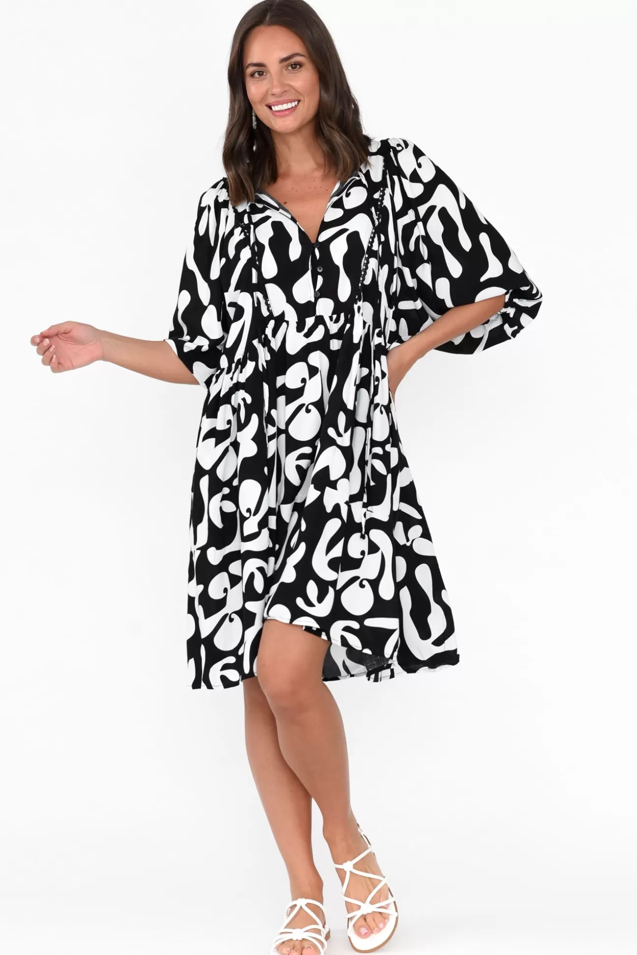 New U Collection Lyric Black Abstract Pocket Dress Shop