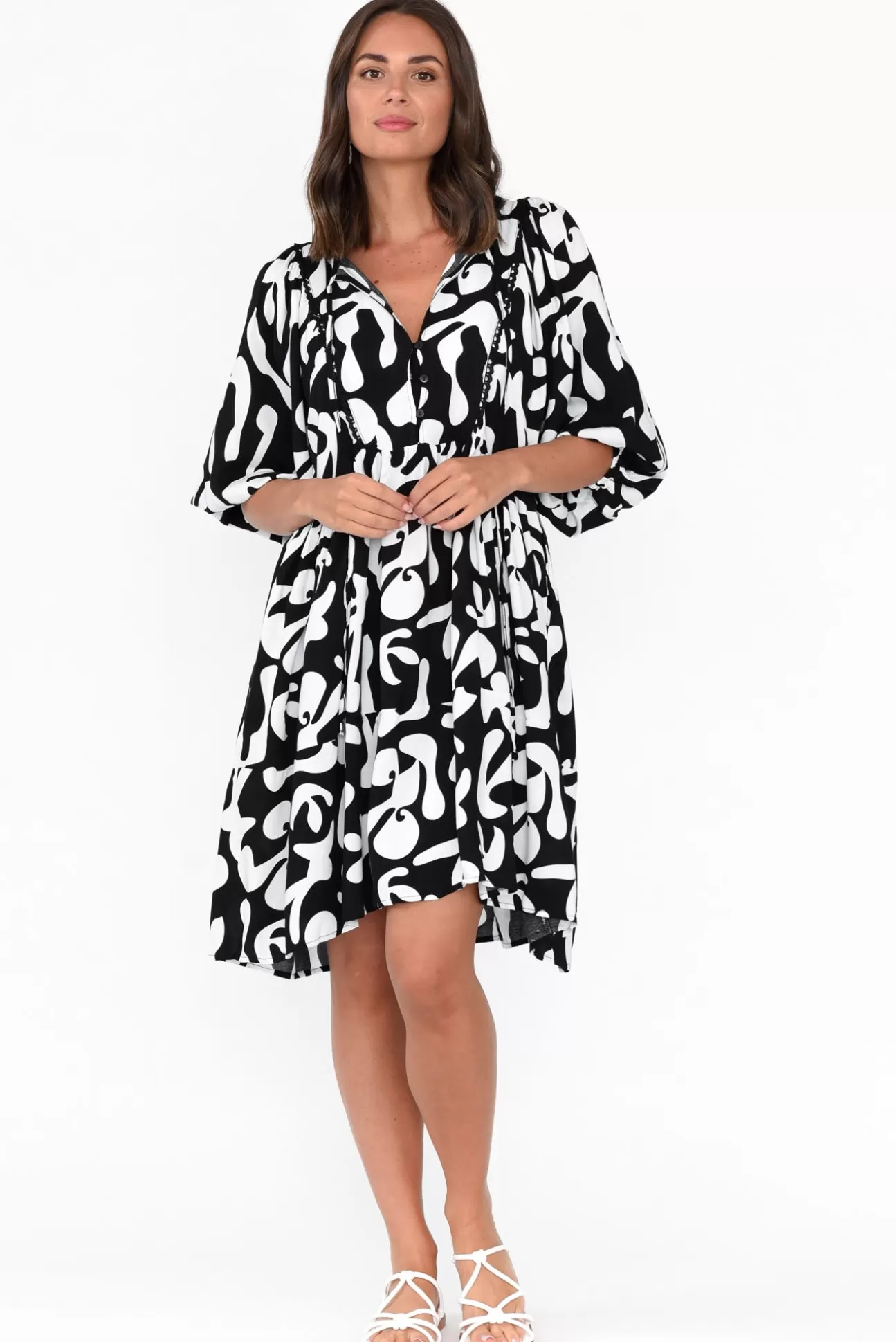 New U Collection Lyric Black Abstract Pocket Dress Shop