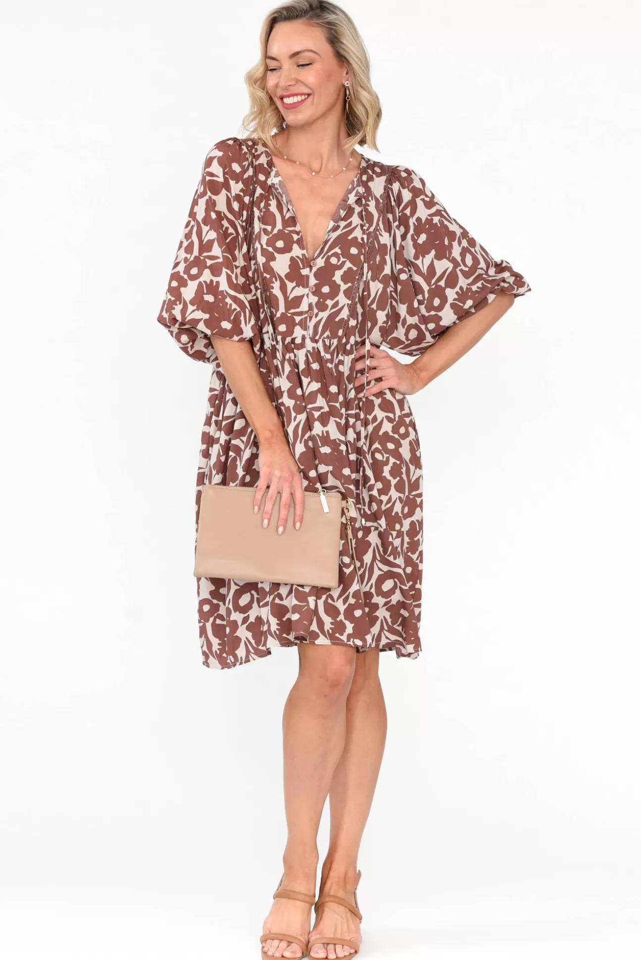 New U Collection Lyric Brown Floral Pocket Dress Best