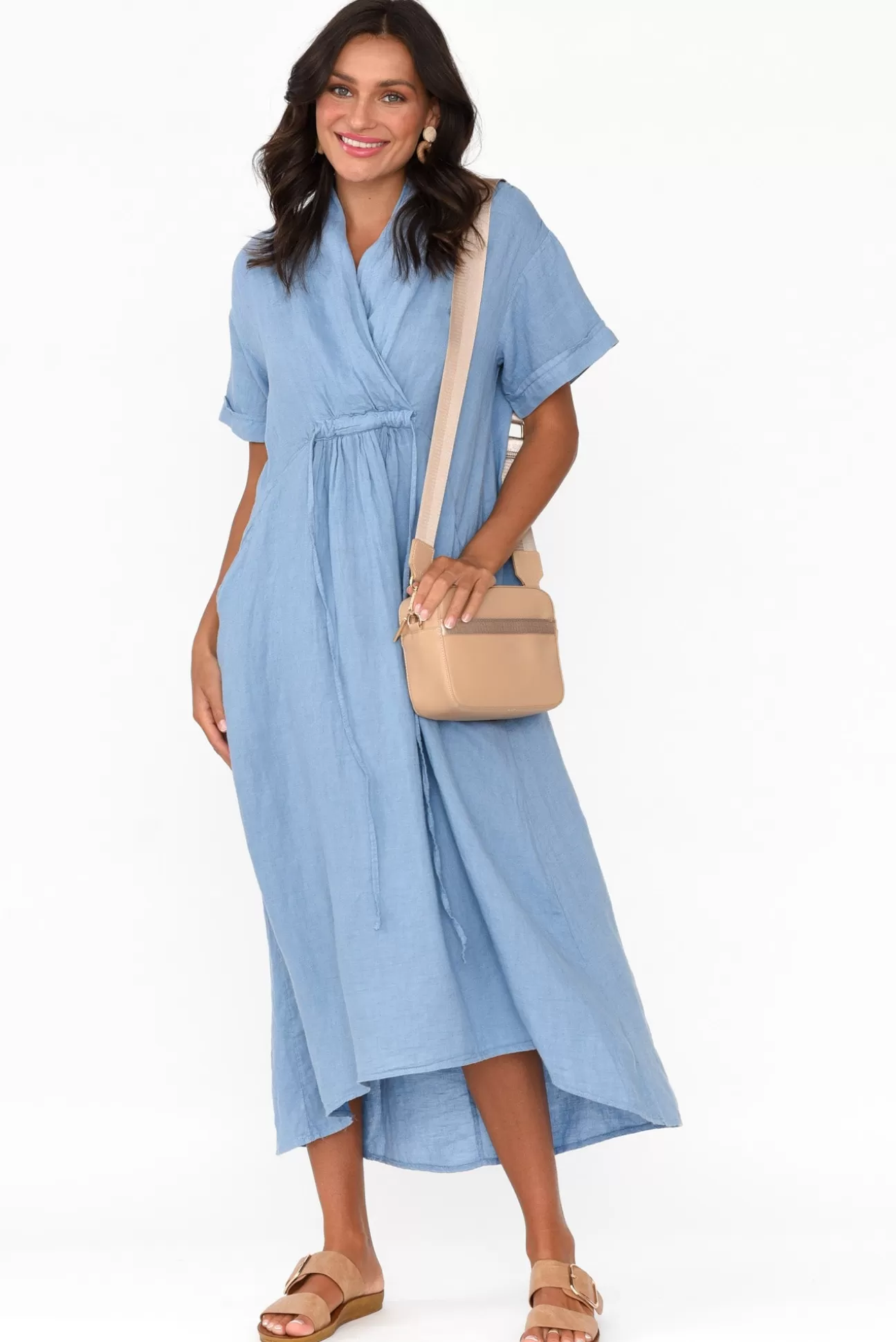 La Strada Madge Blue Linen Pocket Dress Online