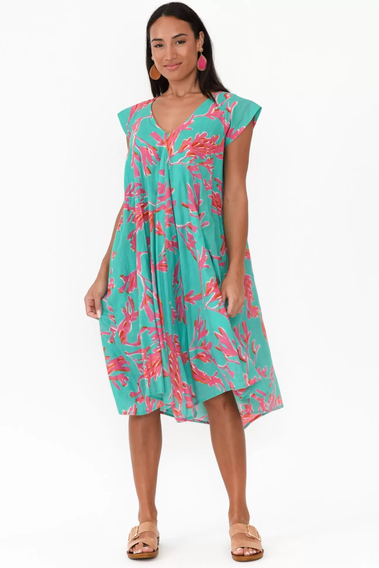 Mozaic Maheno Turquoise Coral Cotton Dress Flash Sale