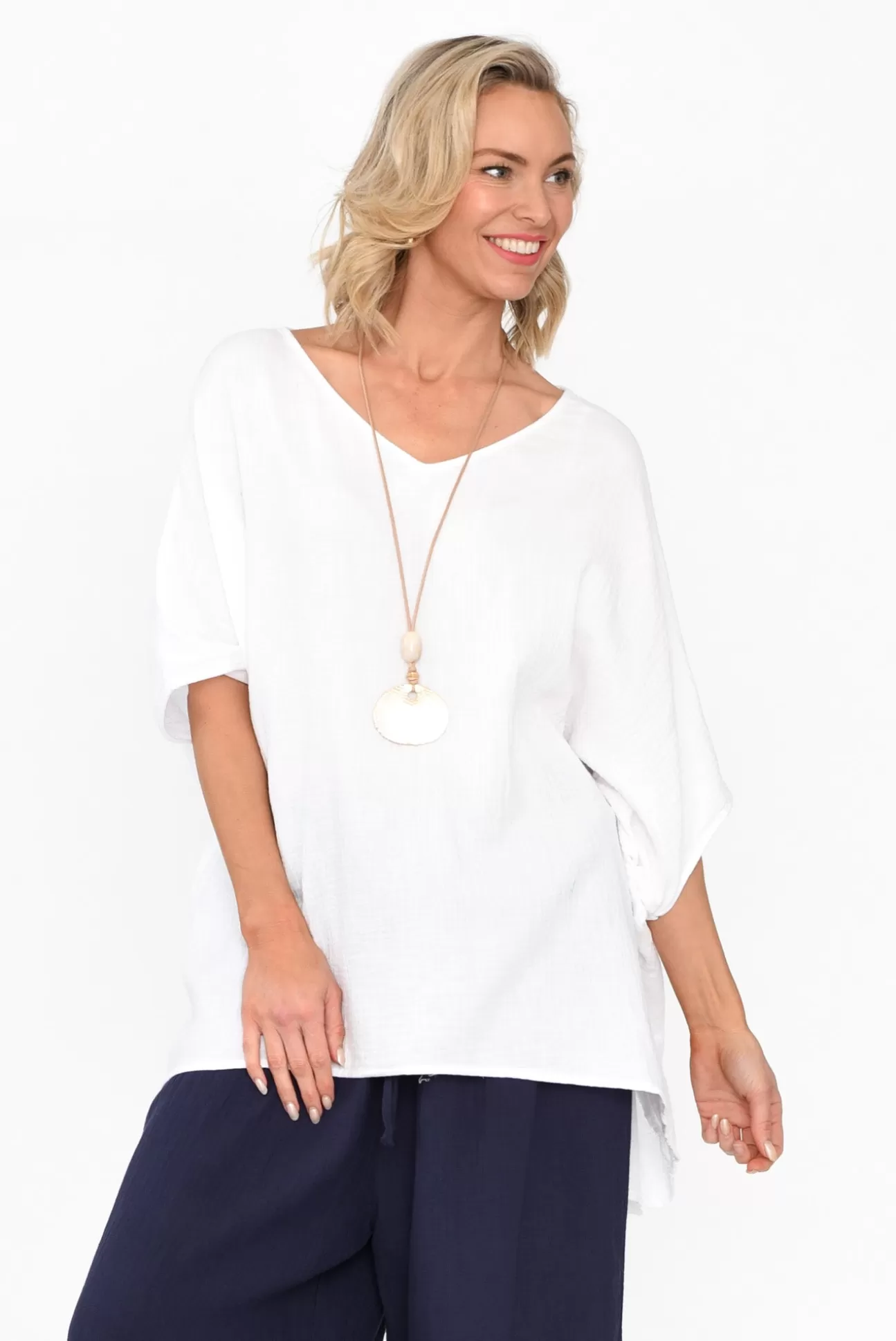 La Mode Maida White Cotton V Neck Top Best