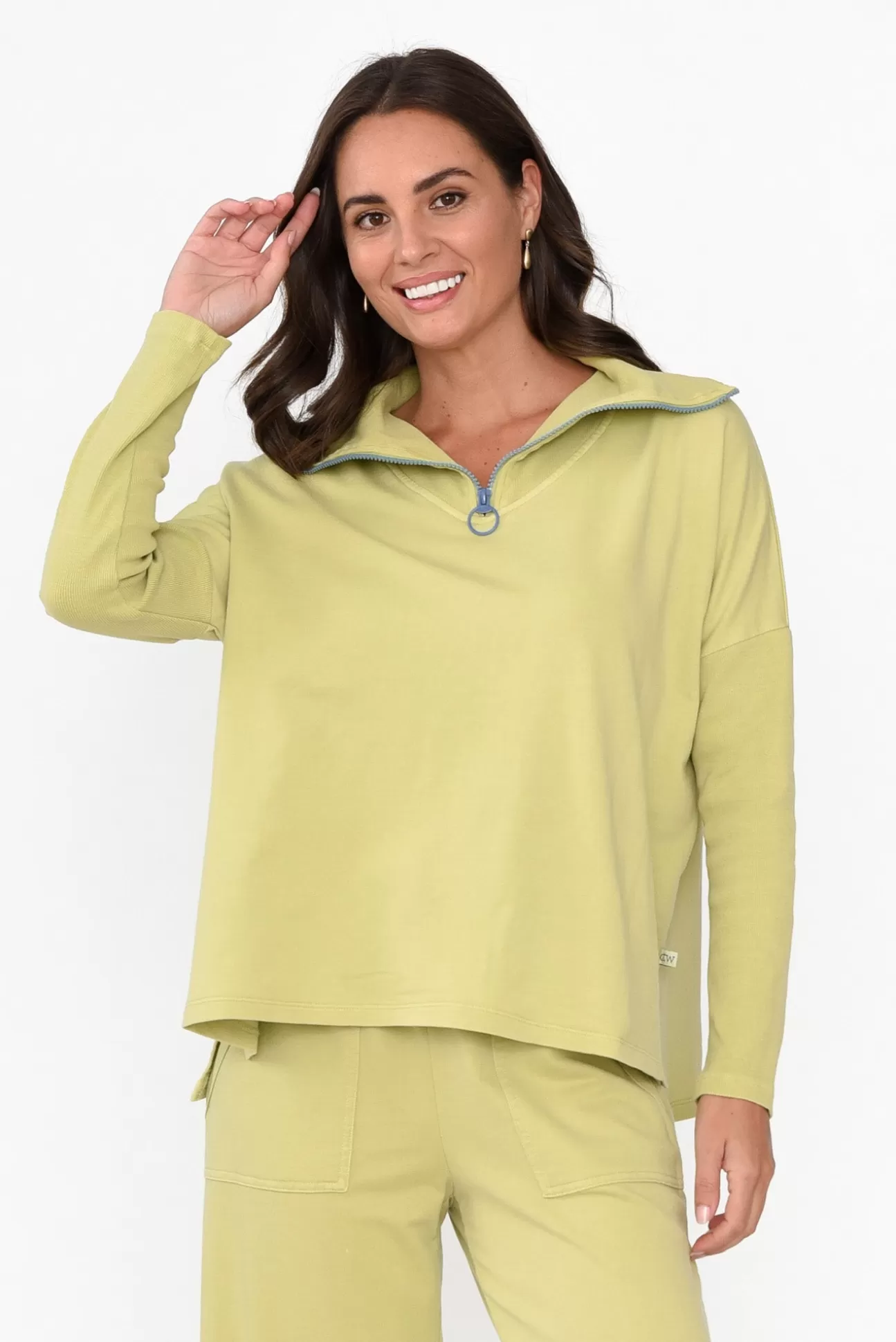 One Ten Willow Malak Green Half Zip Jumper Cheap