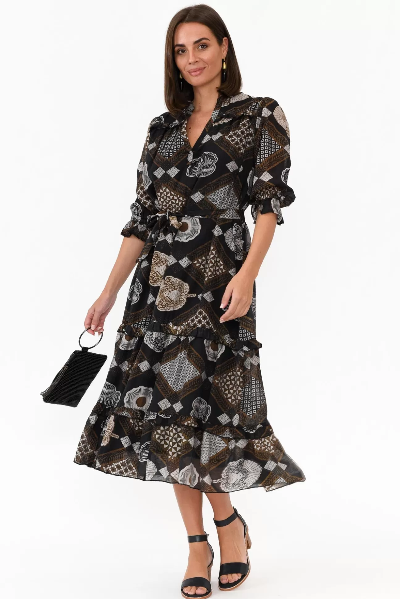 New U Collection Malcolm Brown Geo Frill Dress Online