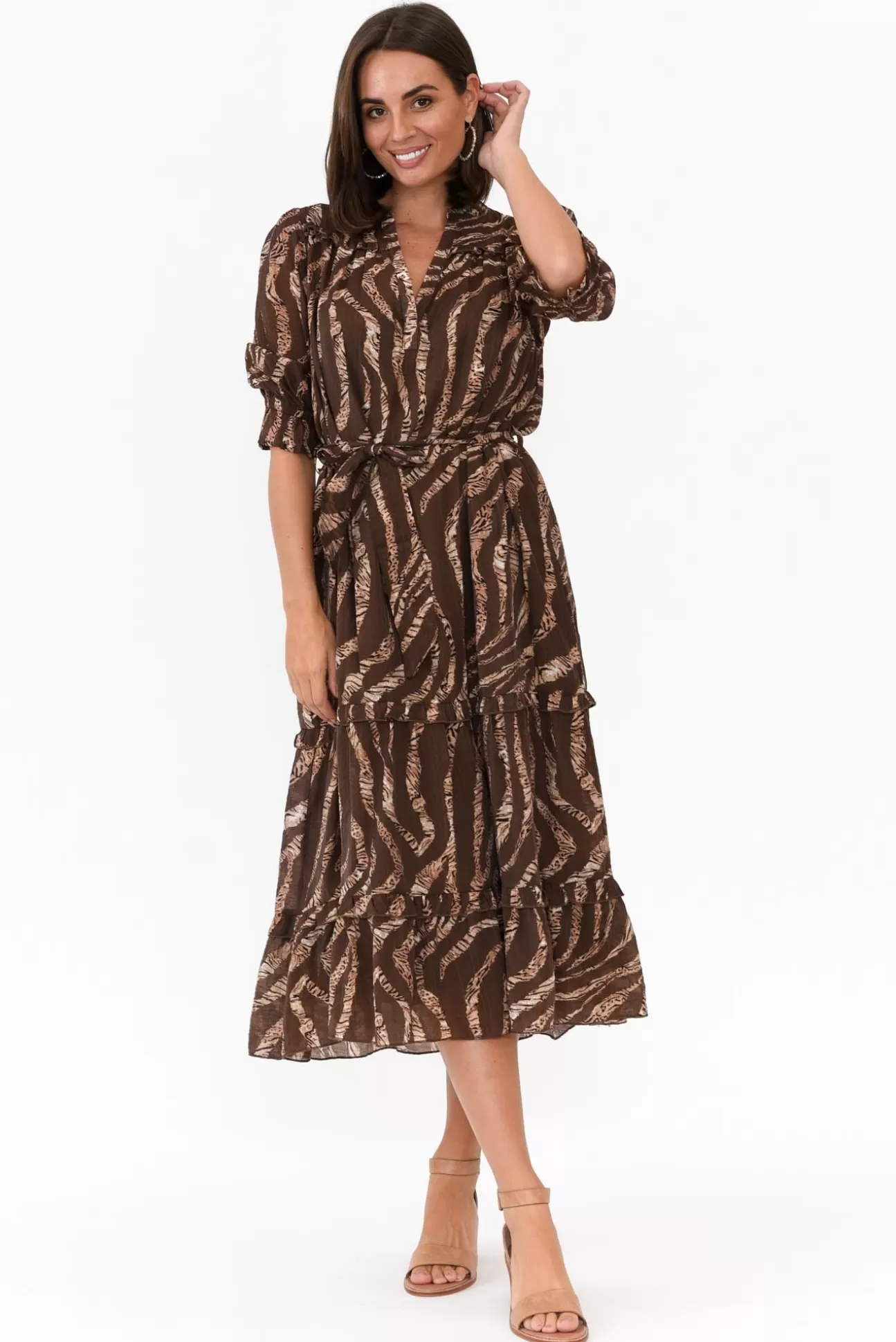 New U Collection Malcolm Brown Leopard Frill Dress Best