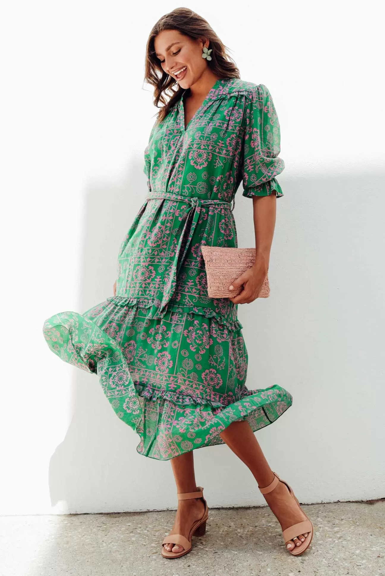 New U Collection Malcolm Green Paisley Frill Dress Best