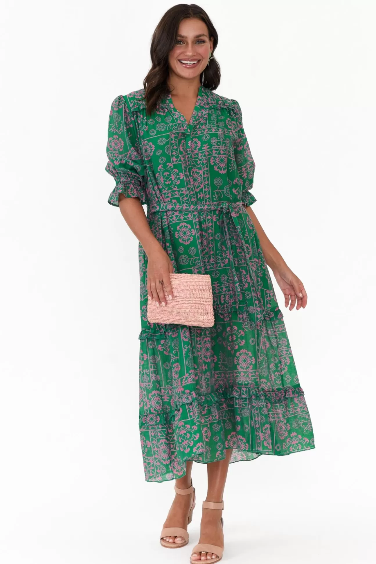 New U Collection Malcolm Green Paisley Frill Dress Best