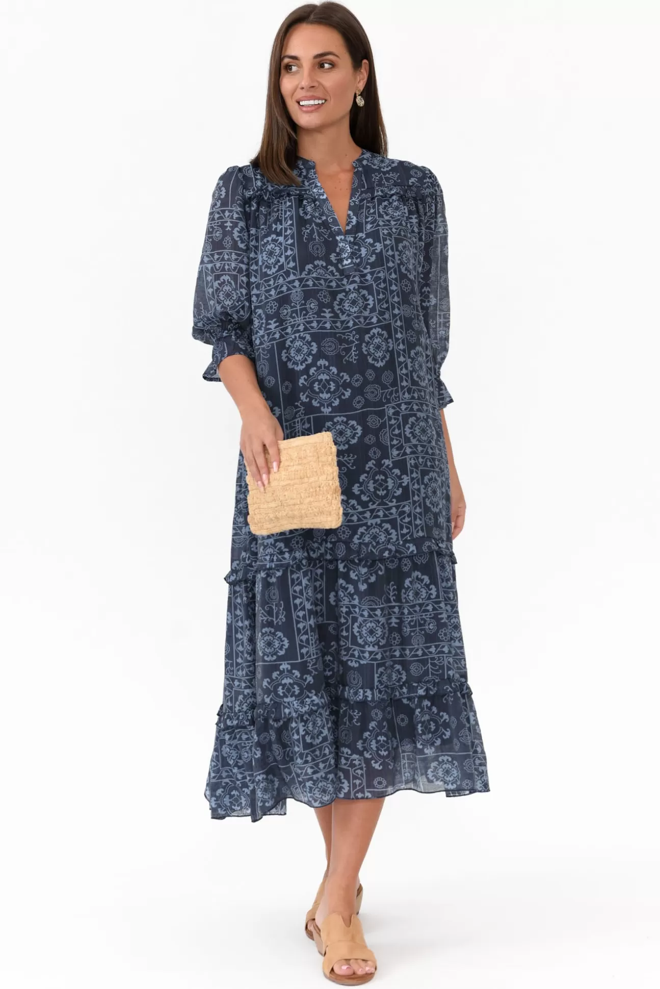 New U Collection Malcolm Navy Paisley Frill Dress Store